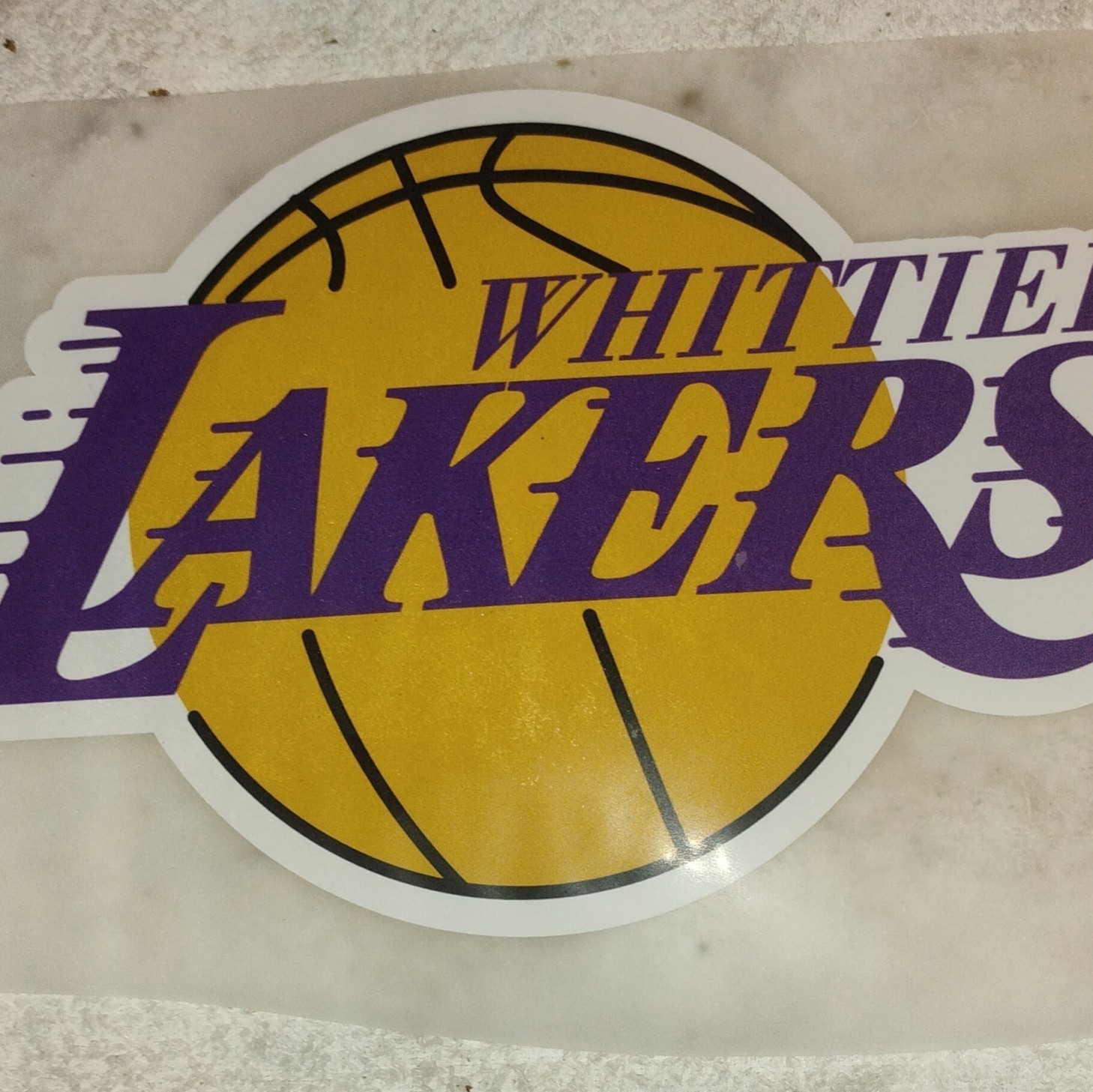 Whittier Lakers Basketball Logo Decal Sticker 11×7 Purple Yellow White Black