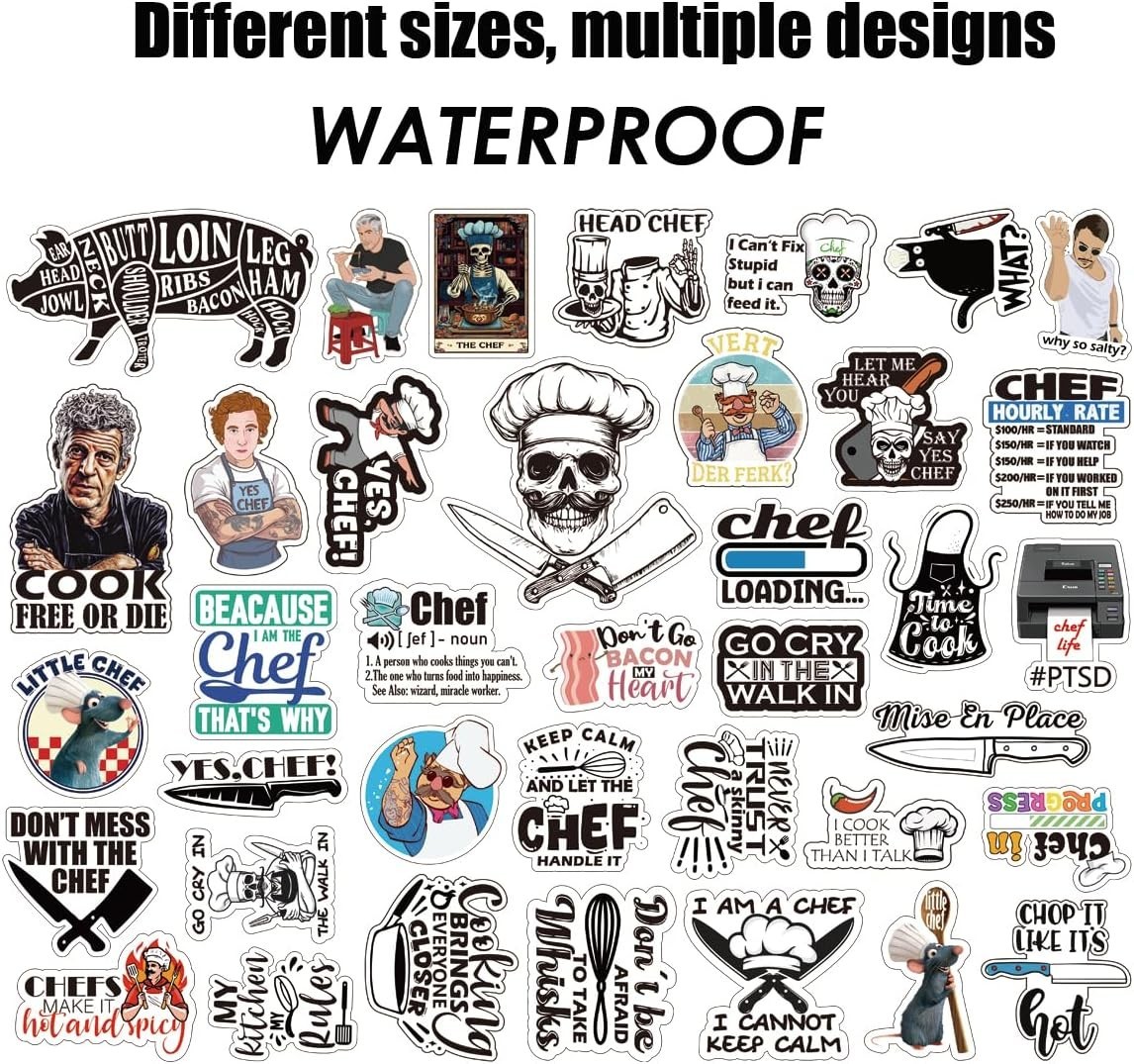 Funny Chef Stickers Pack Waterproof Vinyl Decals Water Bottles