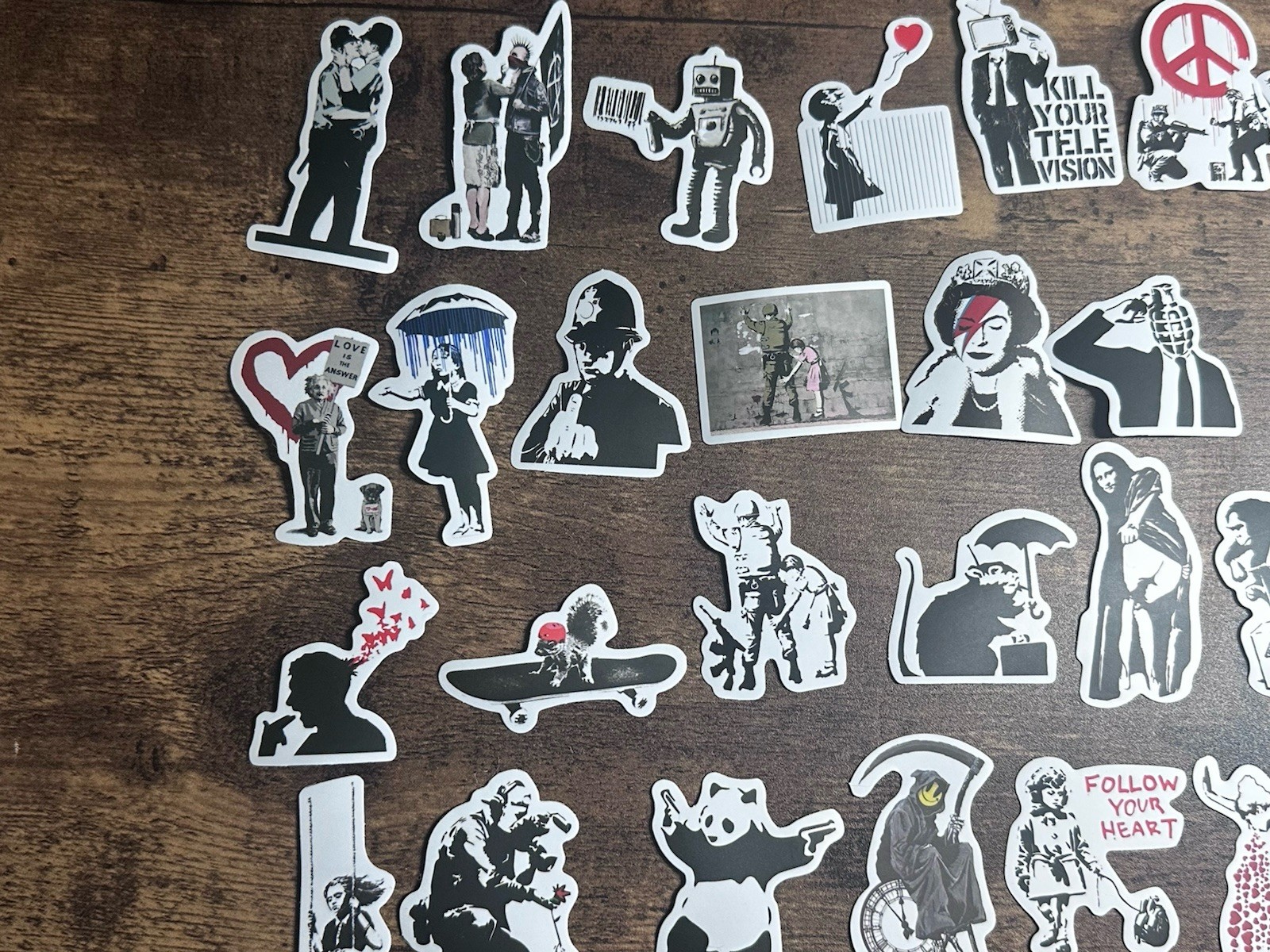 30PCS Banksy Sculptures Flower Thrower Stickers Cool Street Art