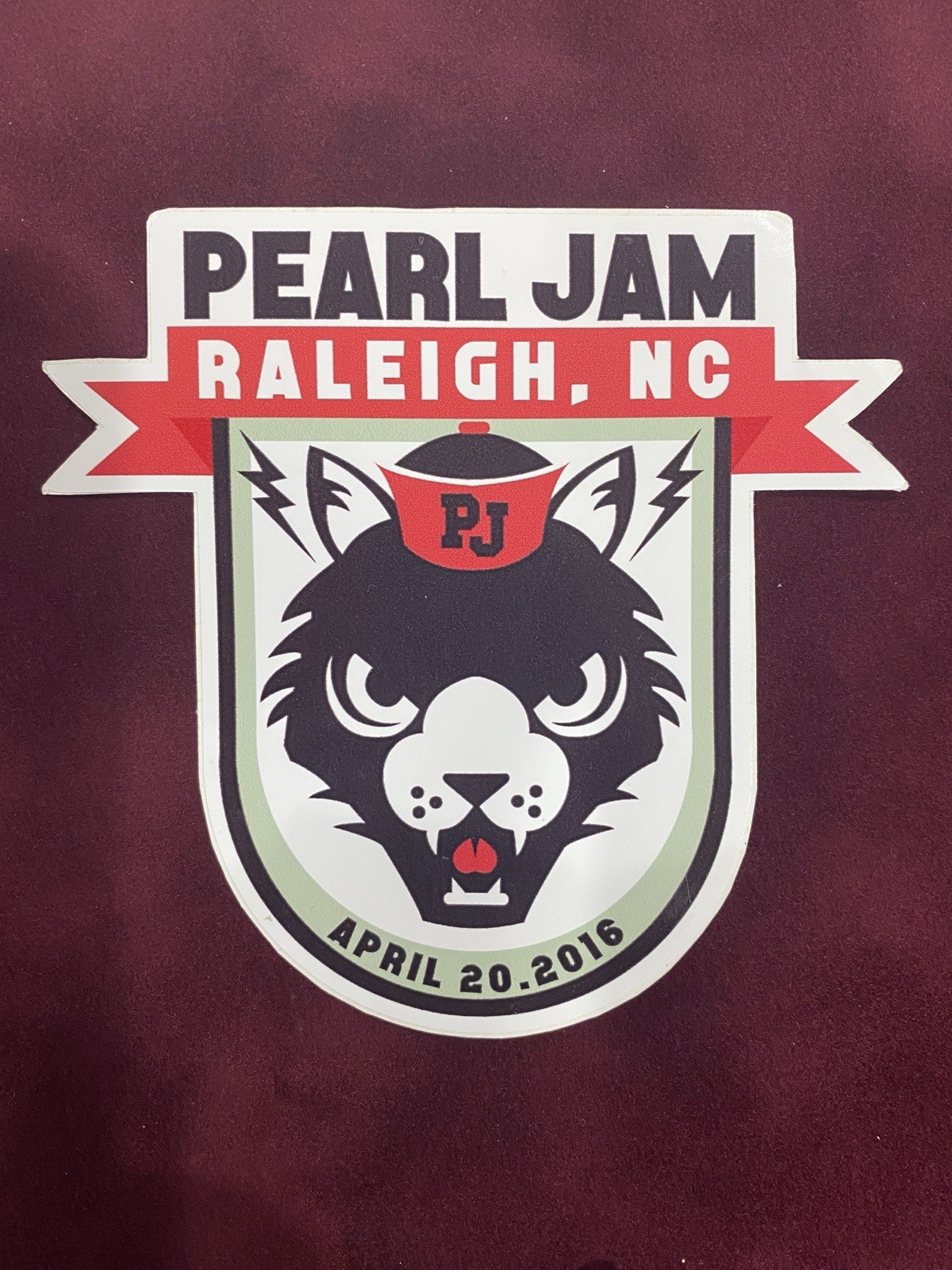 Pearl Jam Raleigh, NC April 20, 2016 TOUR STICKER – New / Unused.