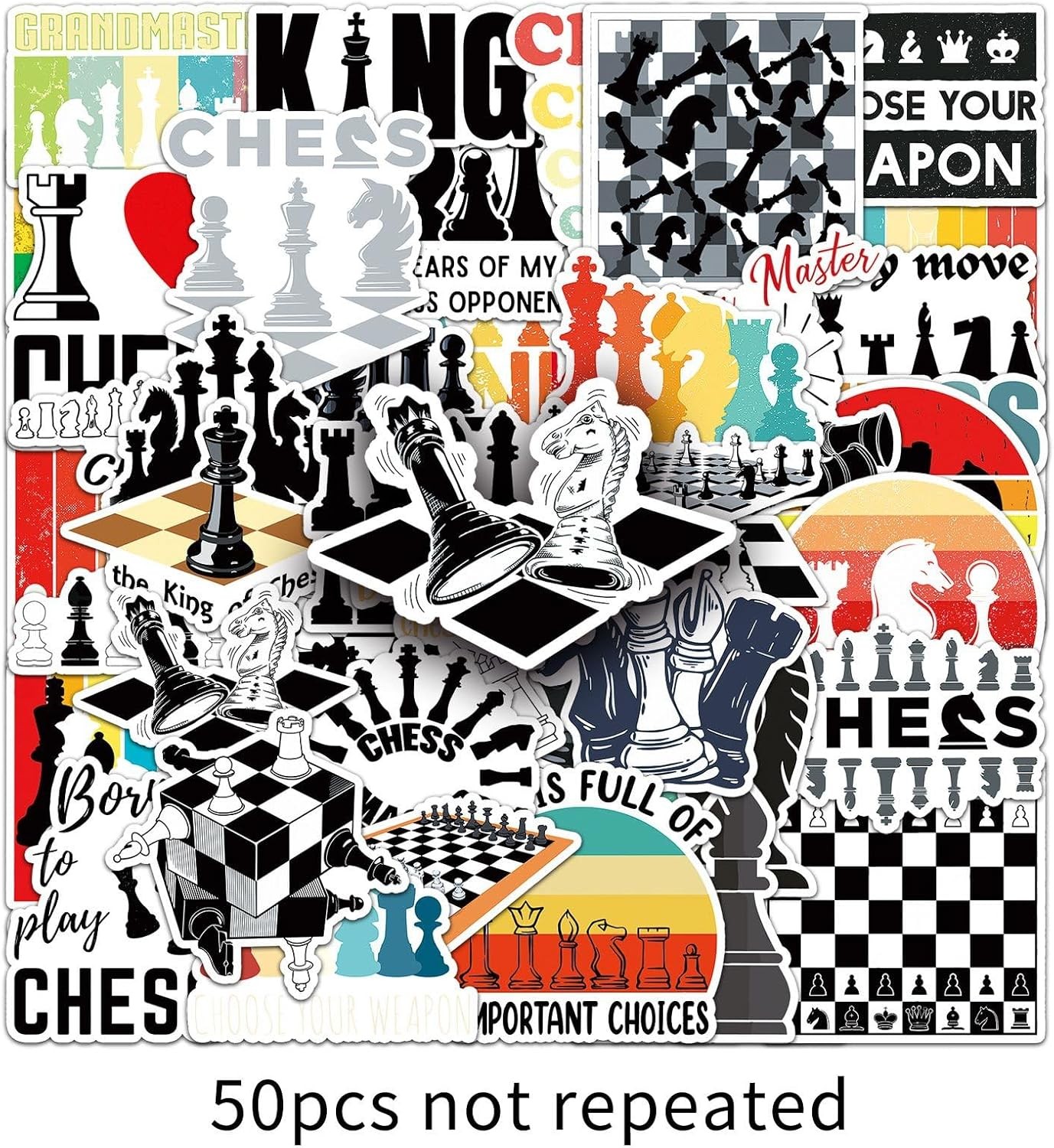 50 Pcs Unique Chess Stickers, 1.5-3 Inches Waterproof Vinyl Decals for Journals,
