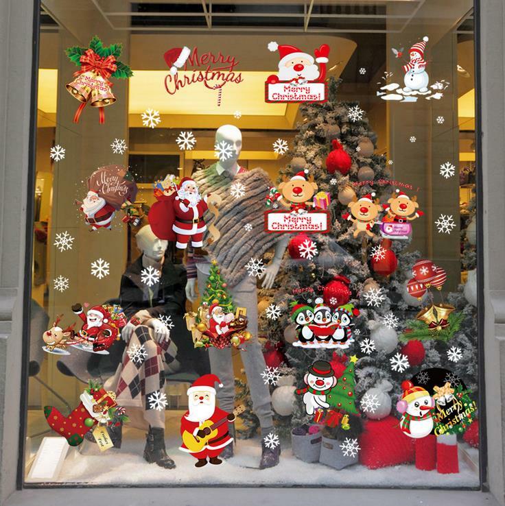 Christmas Santa Claus Reindeer Window Clings Wall Decor Glass Door Sticker Decal