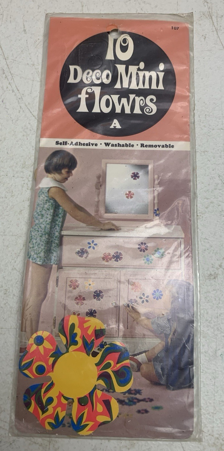 Vintage 60s Deco Mini Flowrs A Flower Power Groovy 10 pc Self-Adhesive Retro