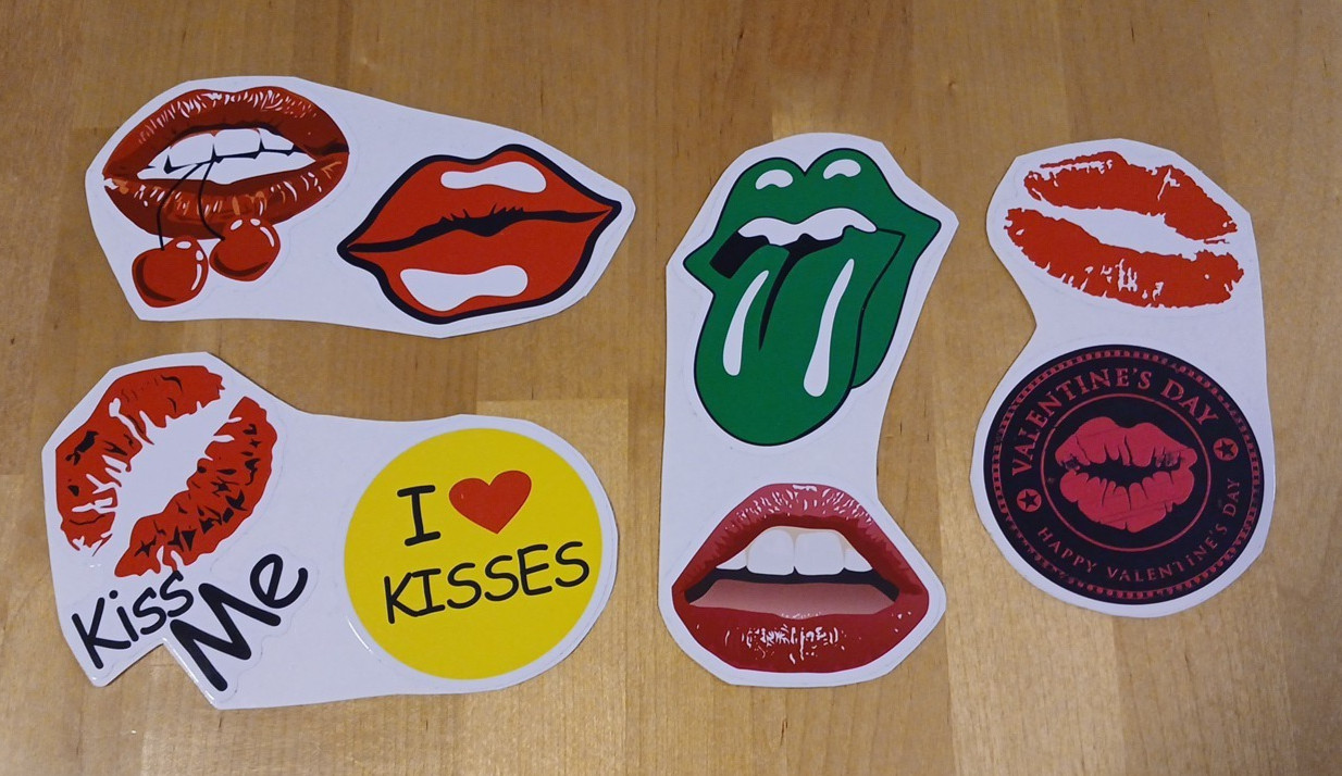 Lips Mouth Tongue Sticker Decal I Love Kisses – Kiss Me – Cherry Glossy Lot of 8