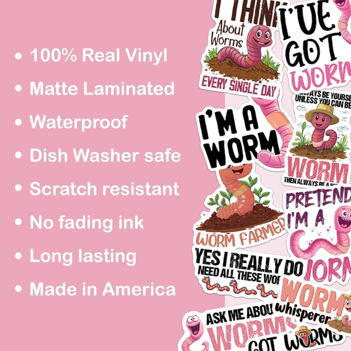 10pcs Worm Sticker, Worm Whisperer, Worm Art, Garden Worm, Insect Lover Gift