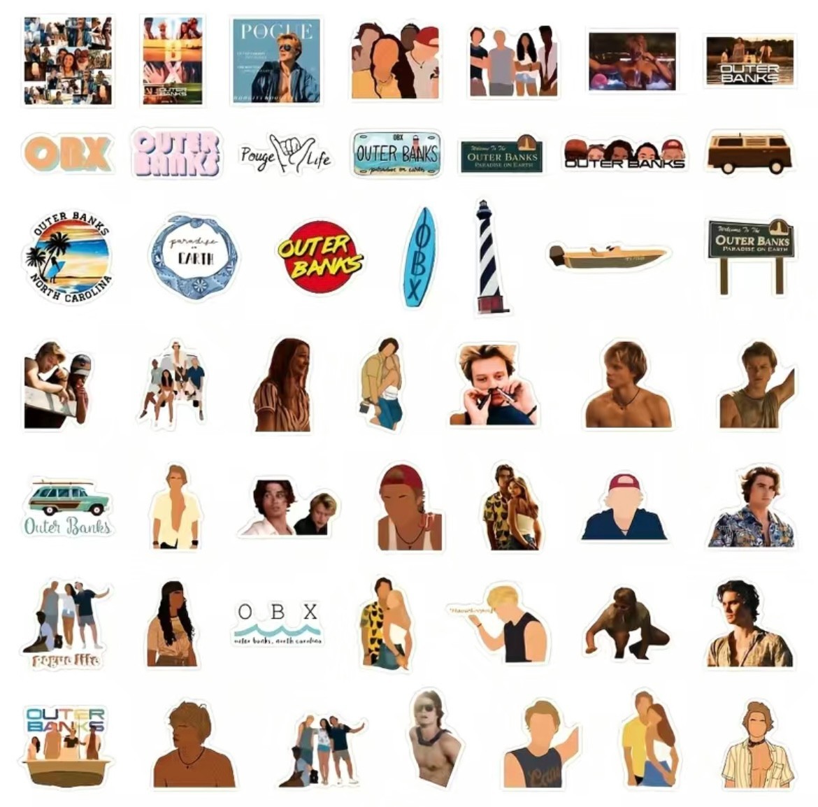 New OUTER BANKS 100 Piece Waterproof Vinyl Stickers Decals Water Bottle Laptop