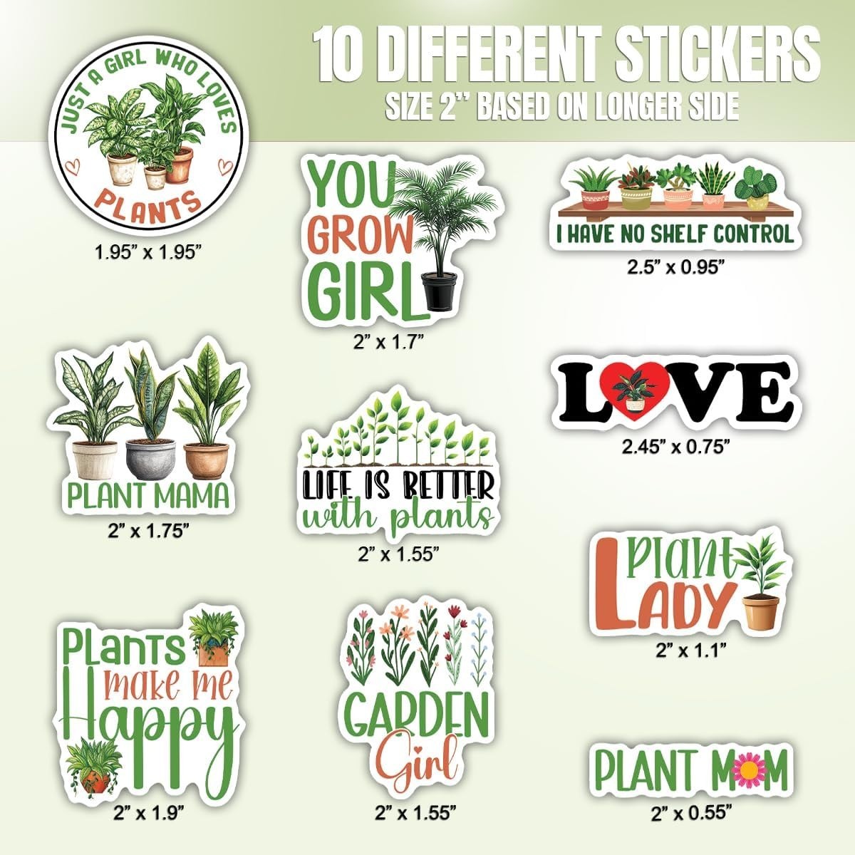 10pcs Plant Mom Sticker, Garden Girl, Plant Whisperer, Cute Plant Pot for Lover