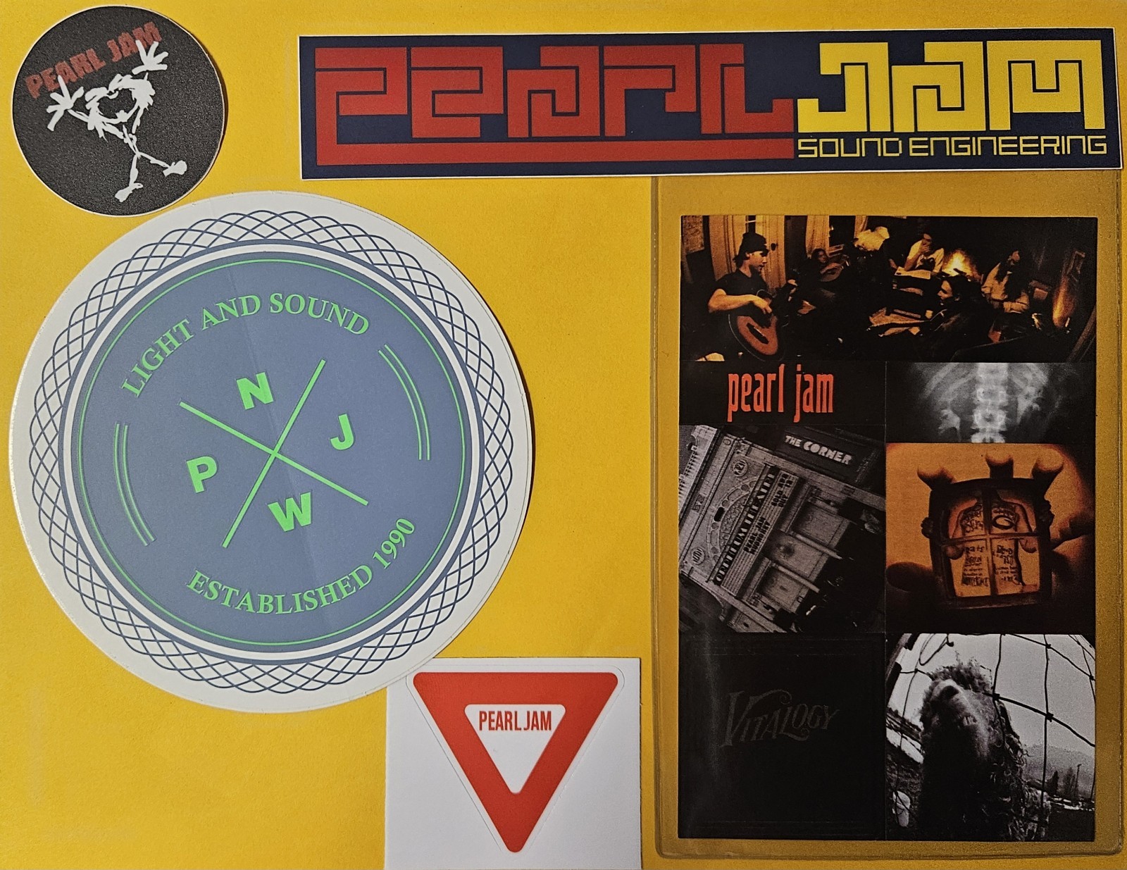 Pearl Jam Sticker Set Tenclub NW Light Sound Vs Vitalogy Sound Engineering