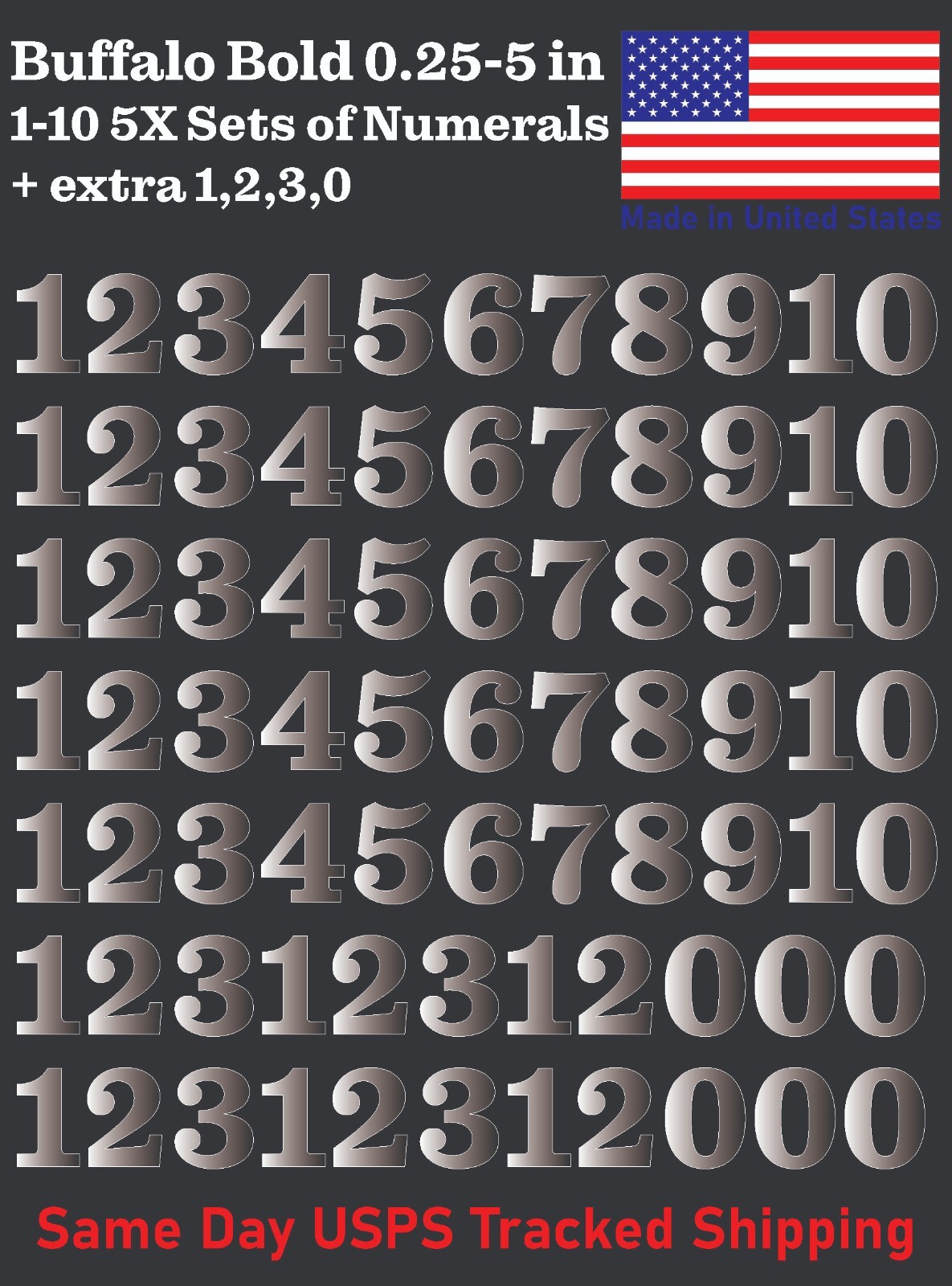 5X 0-10 80+ Buffalo Bold Decal Sticker Numbers – for Mailbox, Address, Lockers