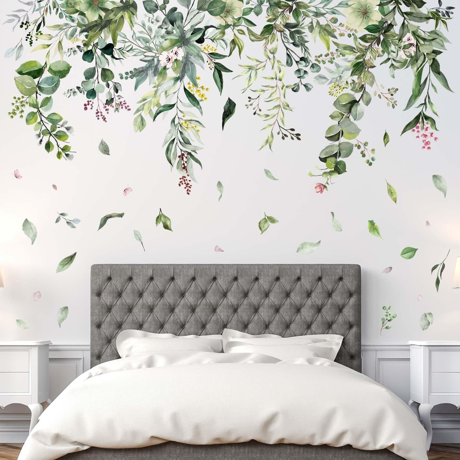 Green Hanging Vine Wall Stickers – Nature Plants Flower Leaves Wall Decals – …