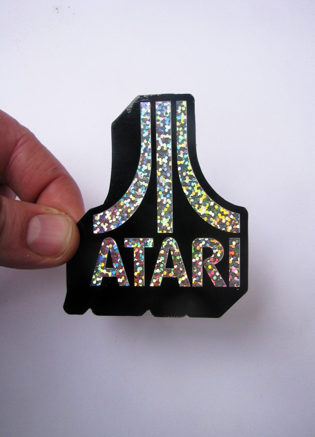 Atari Blocky Glitter Sticker Skateboard Sparkle Shiny Decal Retro Video Gaming