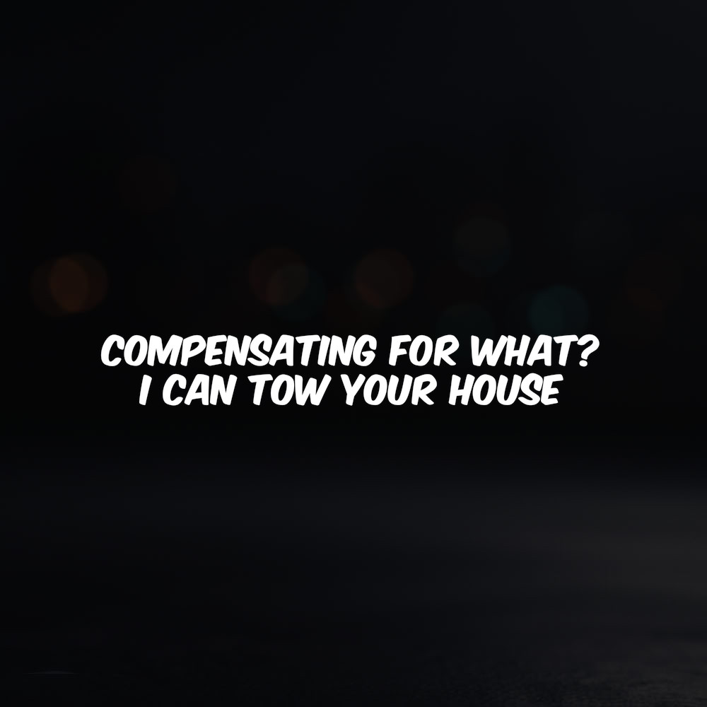 8in Vinyl Decal Sticker – "Compensating for What? I Can Tow YOUR House"