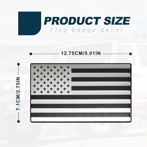 2 Pack Embossed 3D Metal American Flag Emblem Decal Stickers, 5" x 3" Silver