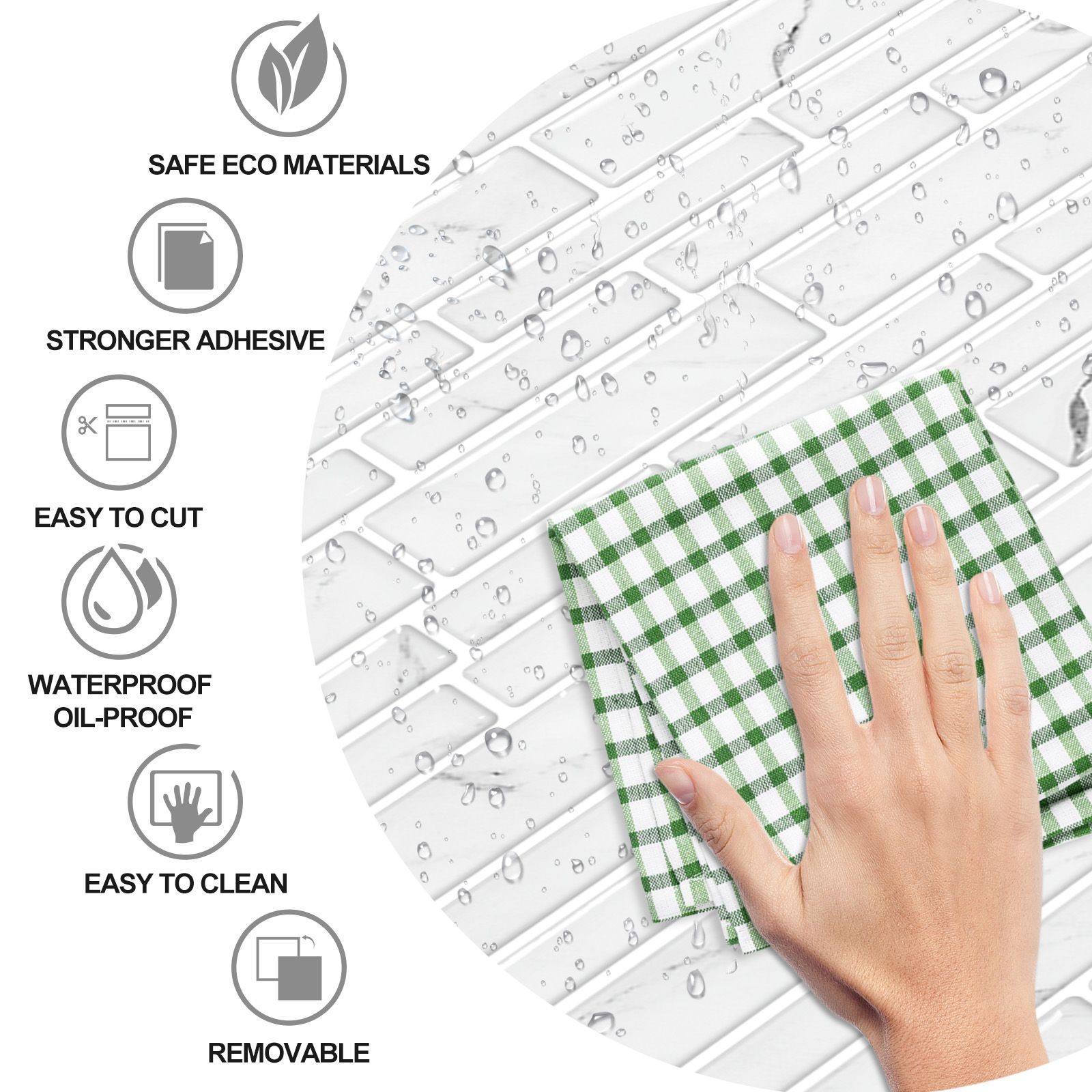 3D Marble Tile Stickers 12×12" 10-Pack, Self-Adhesive, Kitchen Bathroom Decor