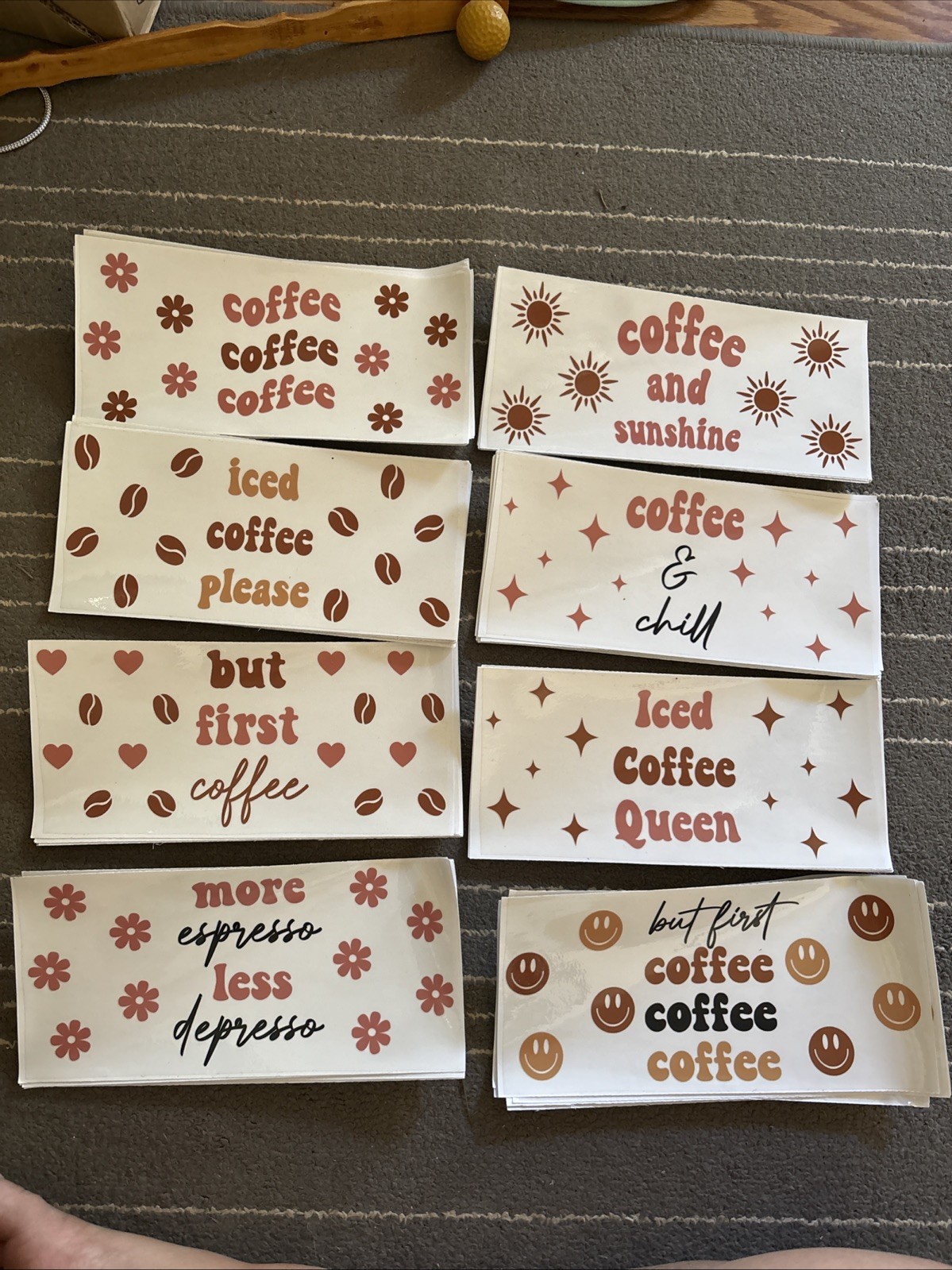 8 mixed UV DTF 16 oz cup wraps- Coffee Themed