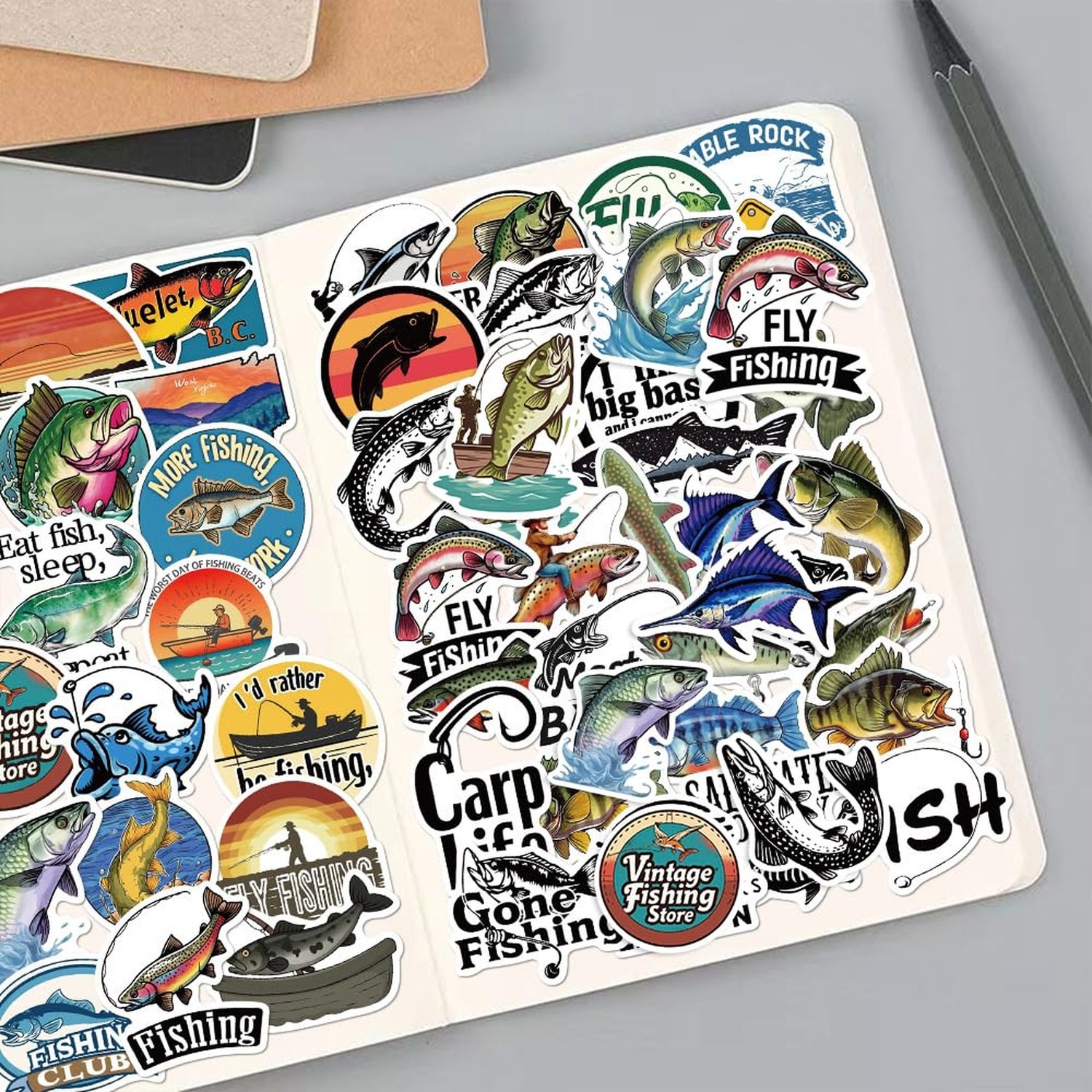 50-Piece Fishing Sticker Pack – Waterproof Vinyl Stickers with Funny Quote
