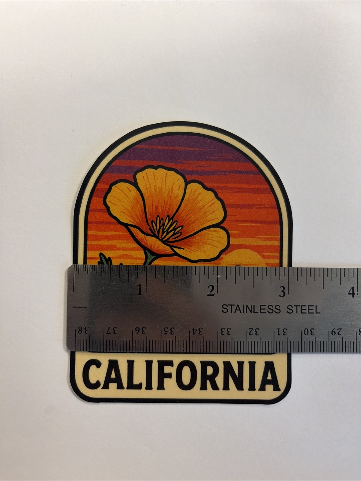 California Golden Poppy Sticker With Mountains Sunset