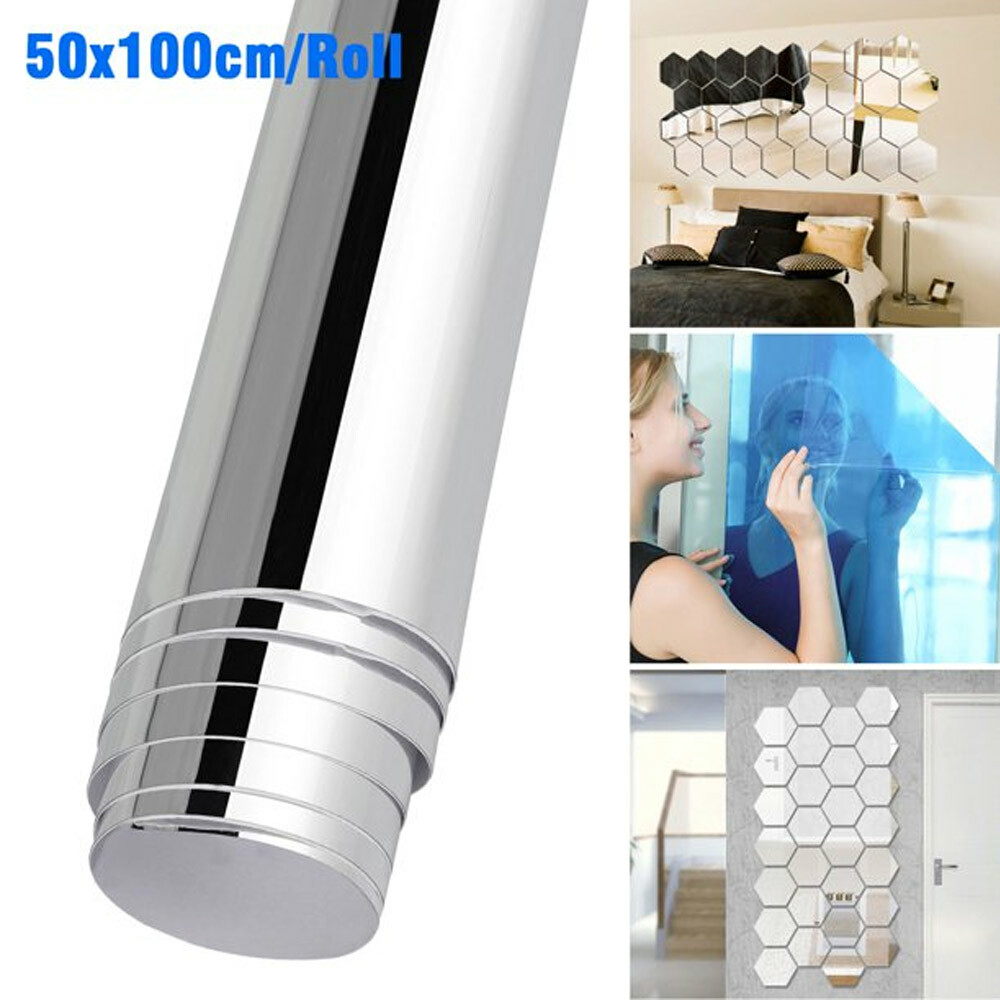 50x100cm Self Adhesive Mirror Reflective Tile Wall Sticker Film Paper Home Decor