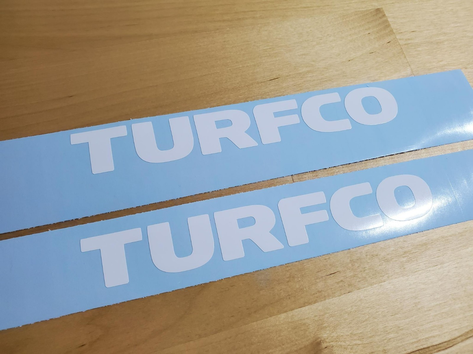 TURFCO mower spreader Decals Stickers Gloss white 10" (2) Fast USA
