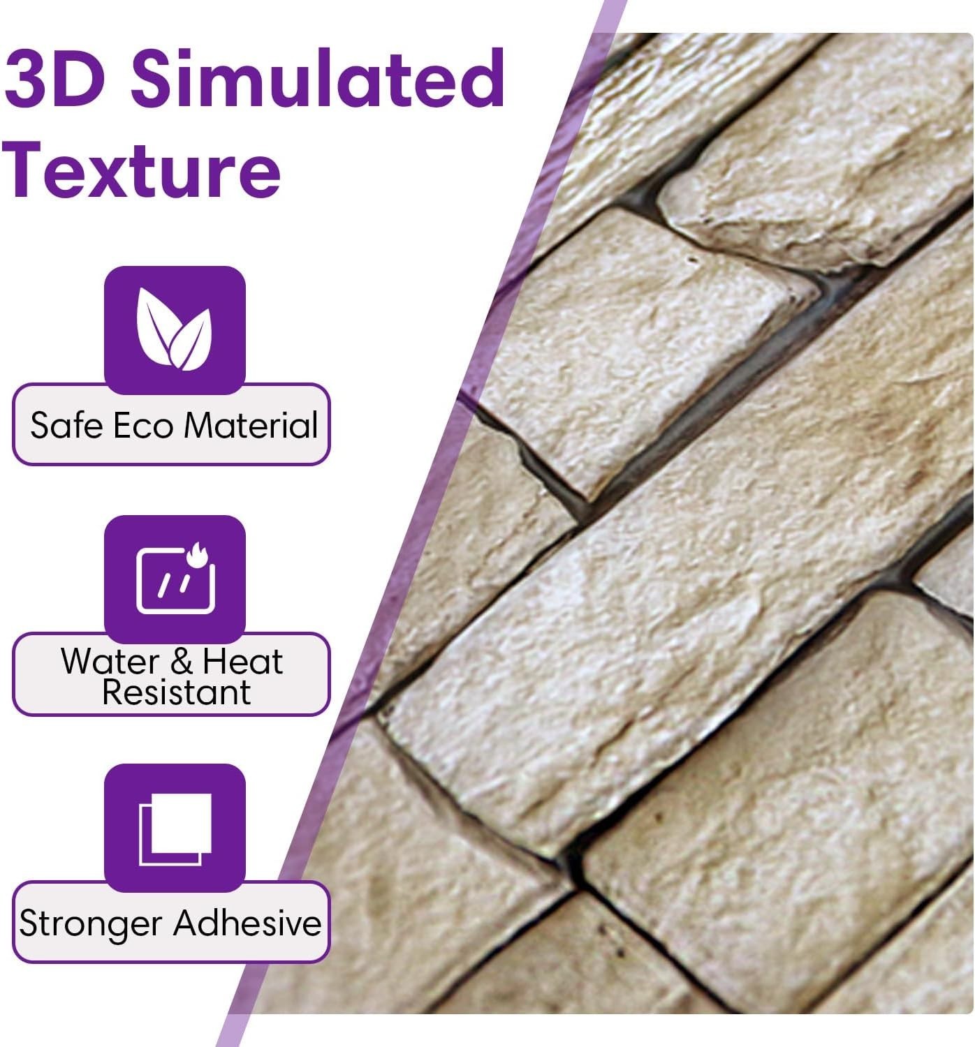 3D Peel and Stick Faux Stone Wall Panels 11.8" x 11.8" 10-Pack,Stone-Look Wall..