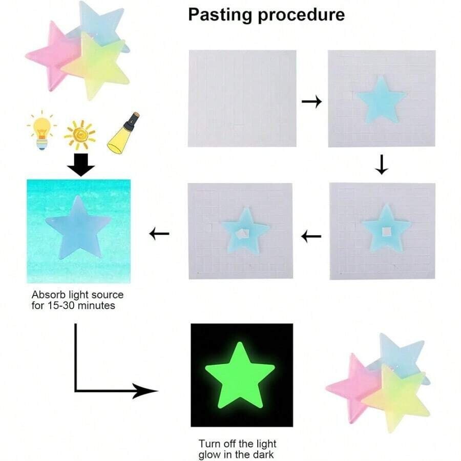 100pcs Glow In The Dark Stars Luminous Wall & Ceiling Star Stickers Home Decor