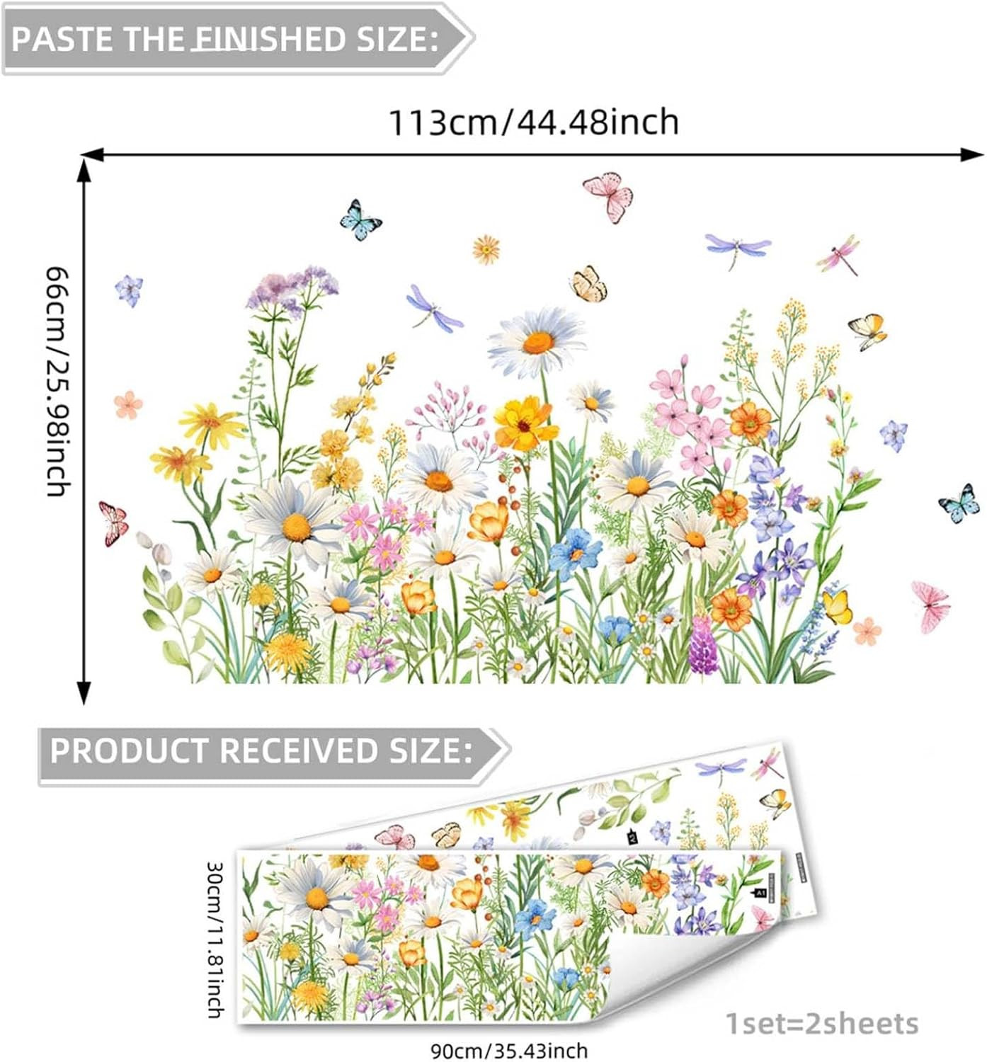 Garden Flower Wall Art Decor Daisy Floral Decals Watercolor Stickers