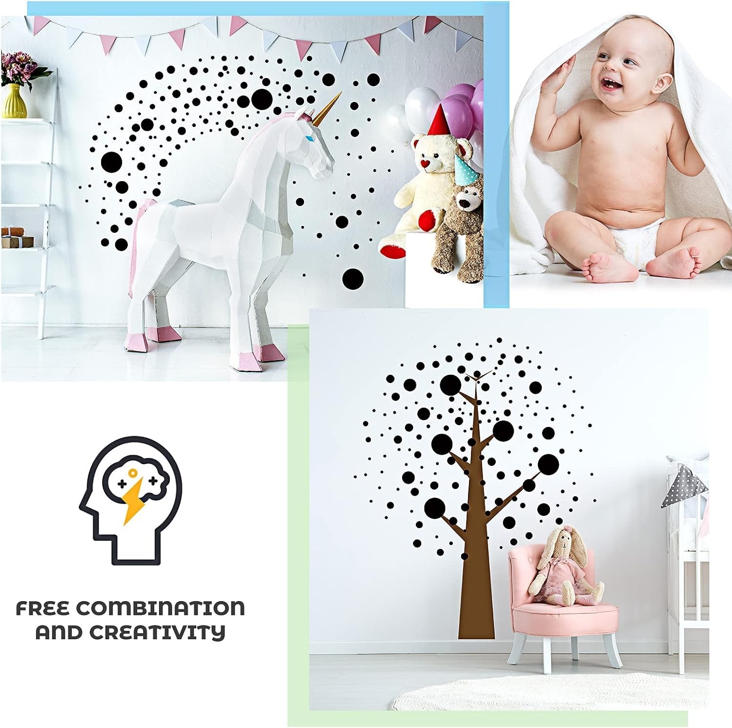 264 Pcs Polka Dot Wall Decals for Classroom Decor Kids Circle Wall Sticker Vi…
