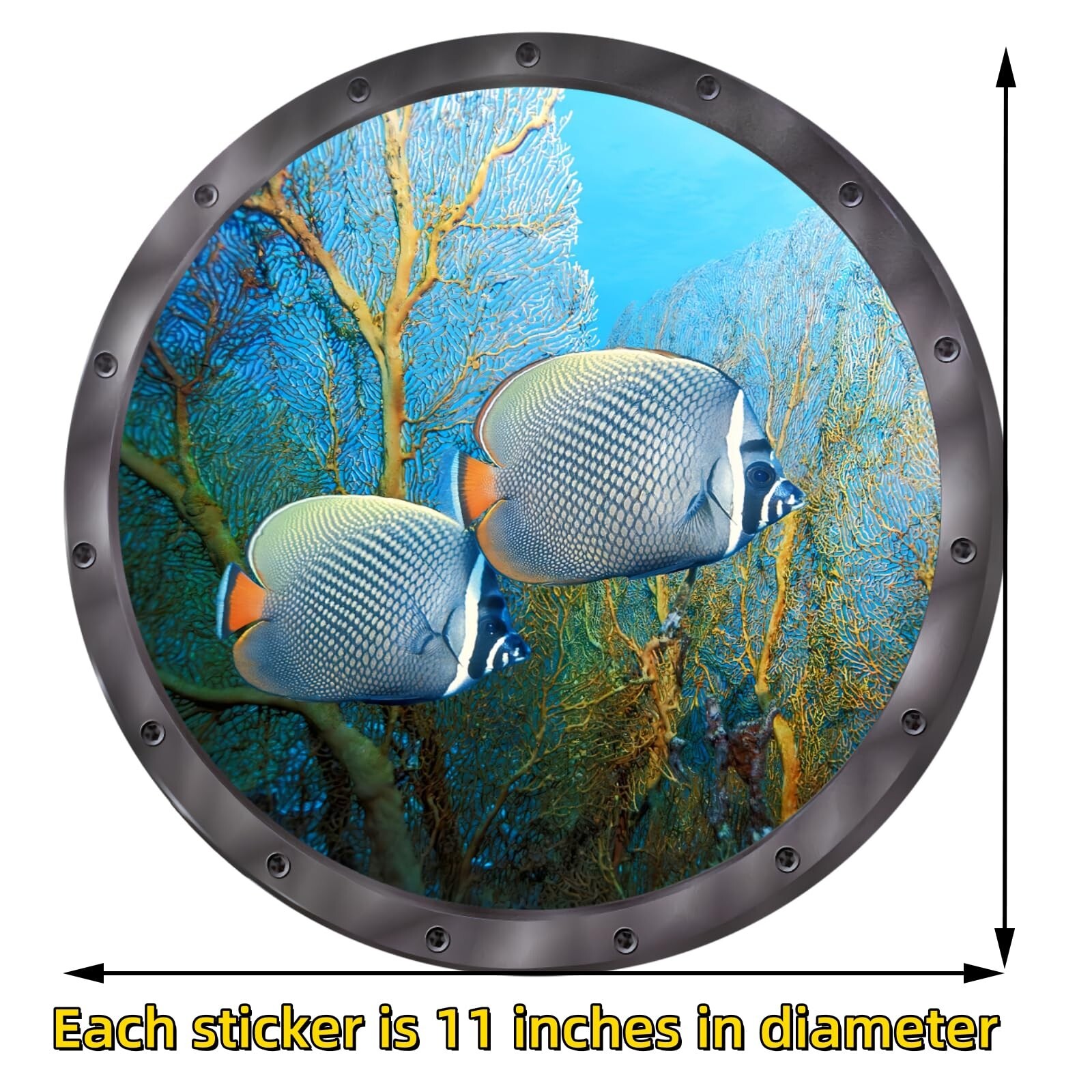 Wall Stickers & Murals, 9 Piece 11-Inch Marine Animal Decals with Porthole De…