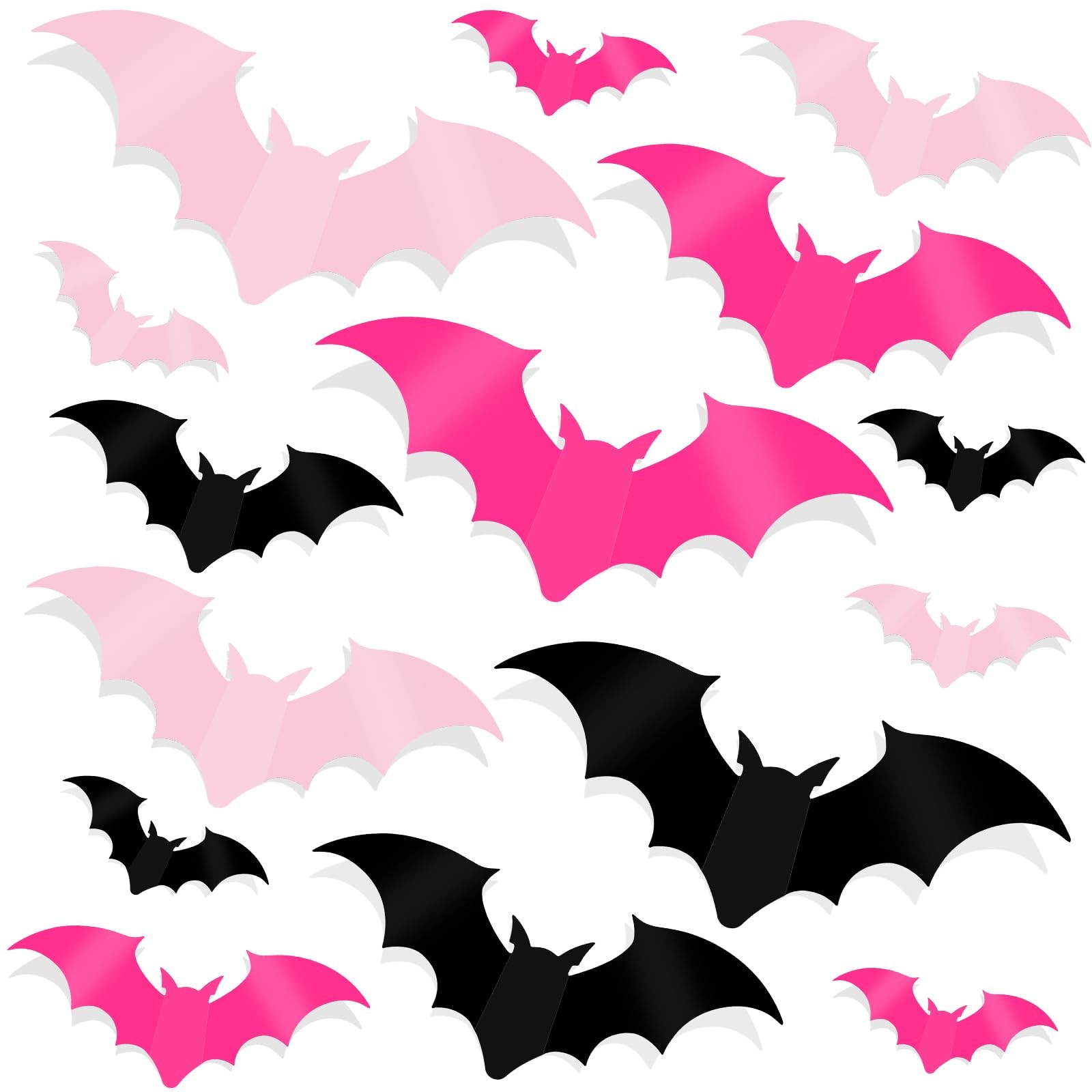 DIYASY 144 Pcs Pink Bats Wall Decor, Halloween 3D Black, Pink, Rose