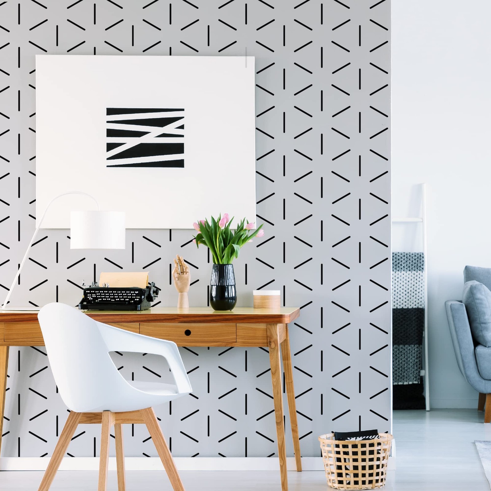 Black Hexagon Geometric Lines Wall Decals, 360pcs Peel and Stick Modern Wall …