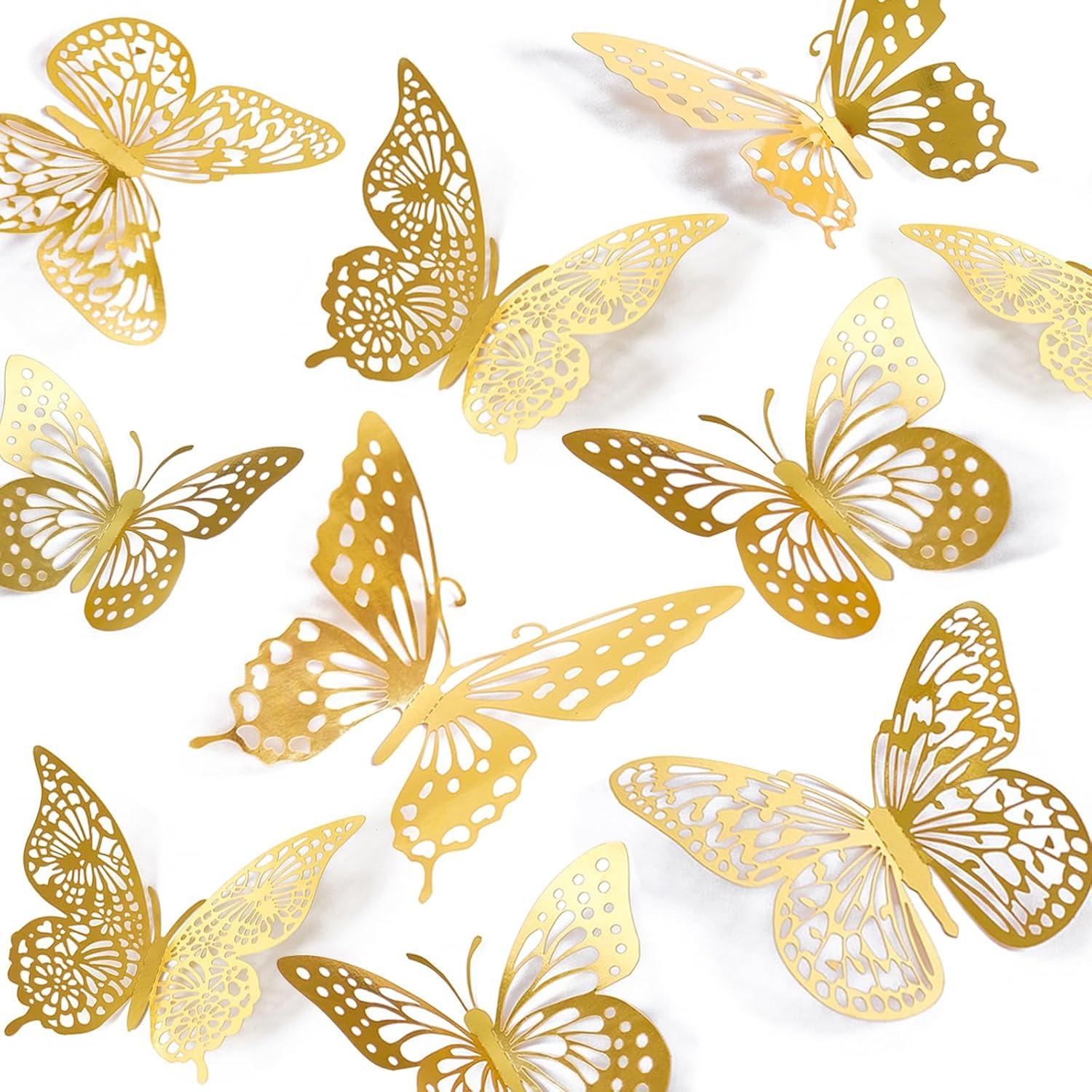 3D Butterfly Wall Decor – 48 Pcs, 4 Styles, 3 Sizes, Gold Butterfly Decorations