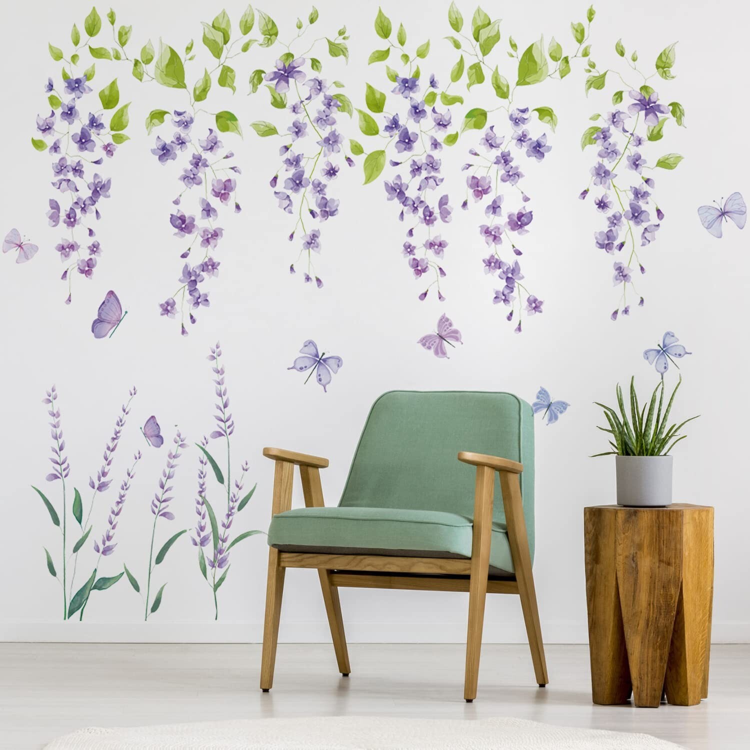 Runtoo Purple Flower Butterfly Wall Decals Hanging Lavender Floral Wall Stick…