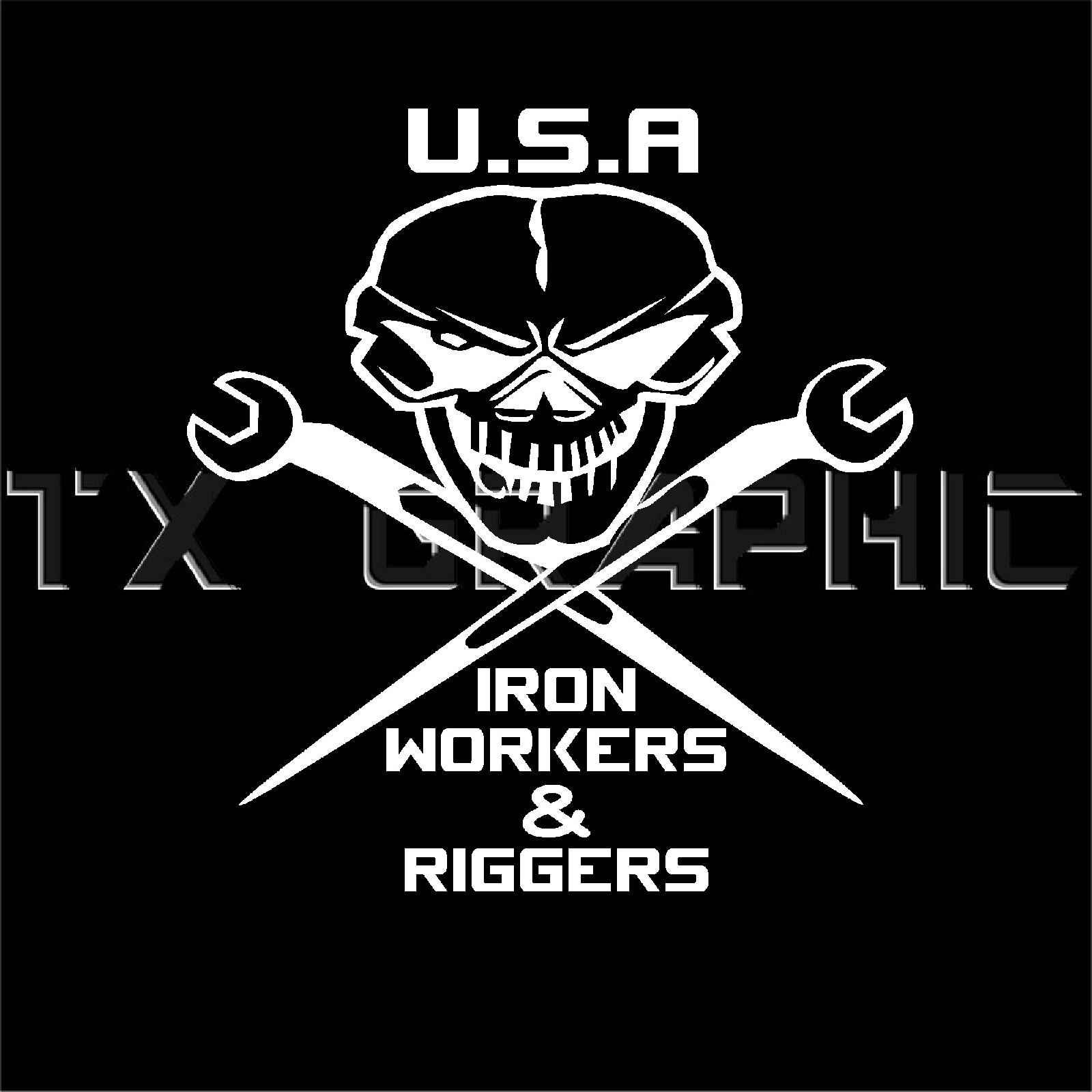 USA IRON WORKERS STICKER VINYL DECAL RIGGERS SKULL WRENCH CONSTUCTION