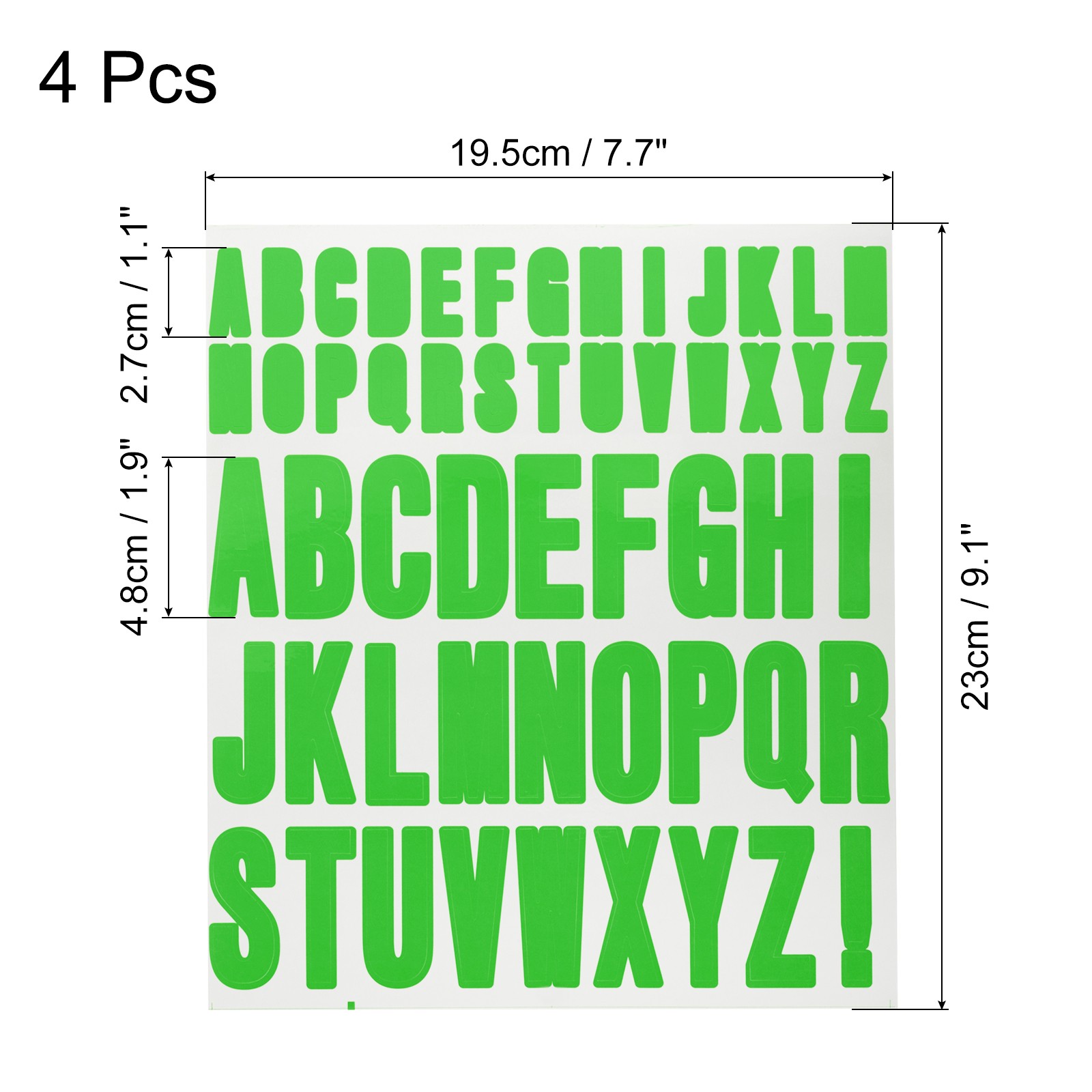 4 Sheets Letter Stickers Vinyl Letters for Indoor/Outside Sticker Decal Green
