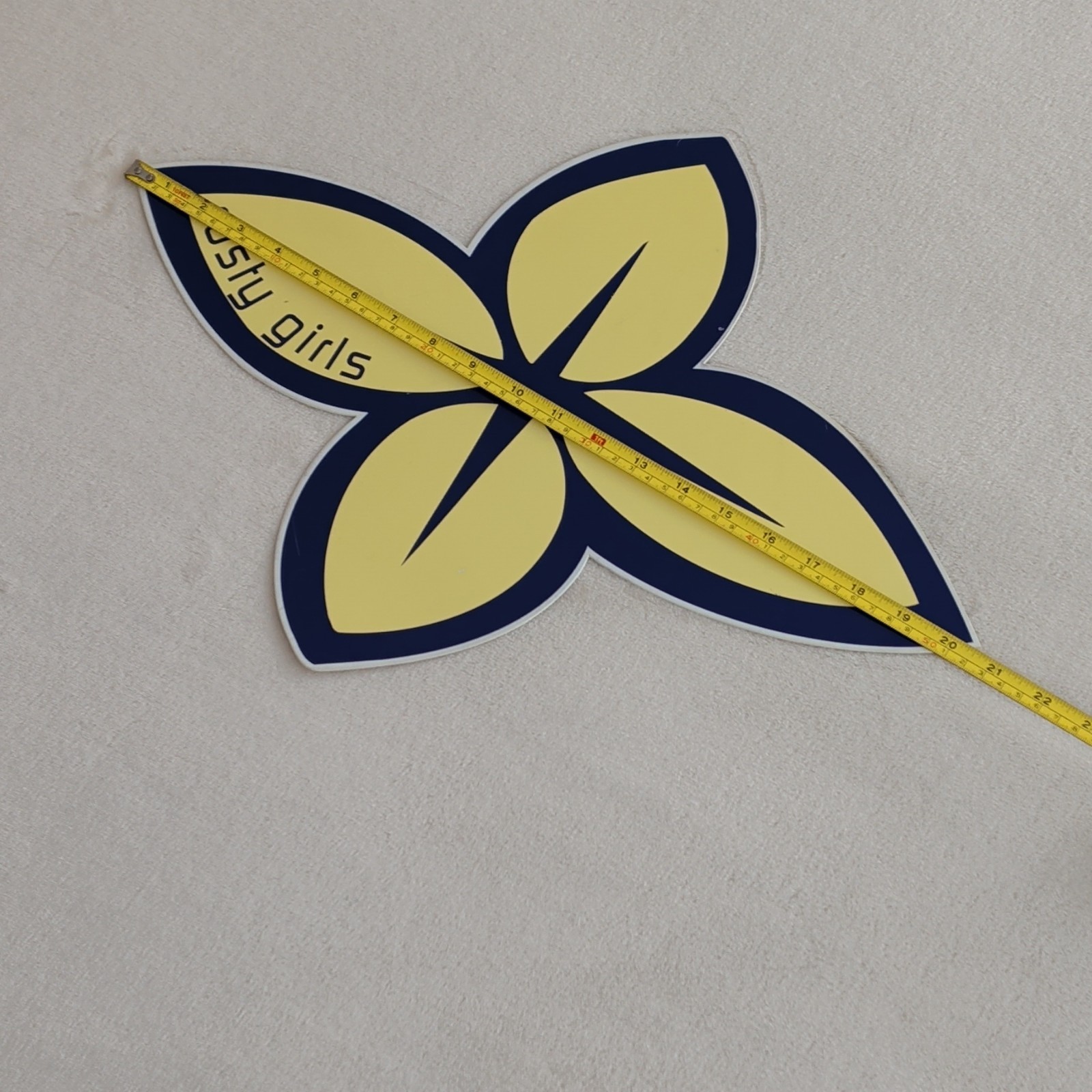 Rusty Girl Vinyl Wall Decal Flower Logo Sign Blue Yellow 21 x 15 in