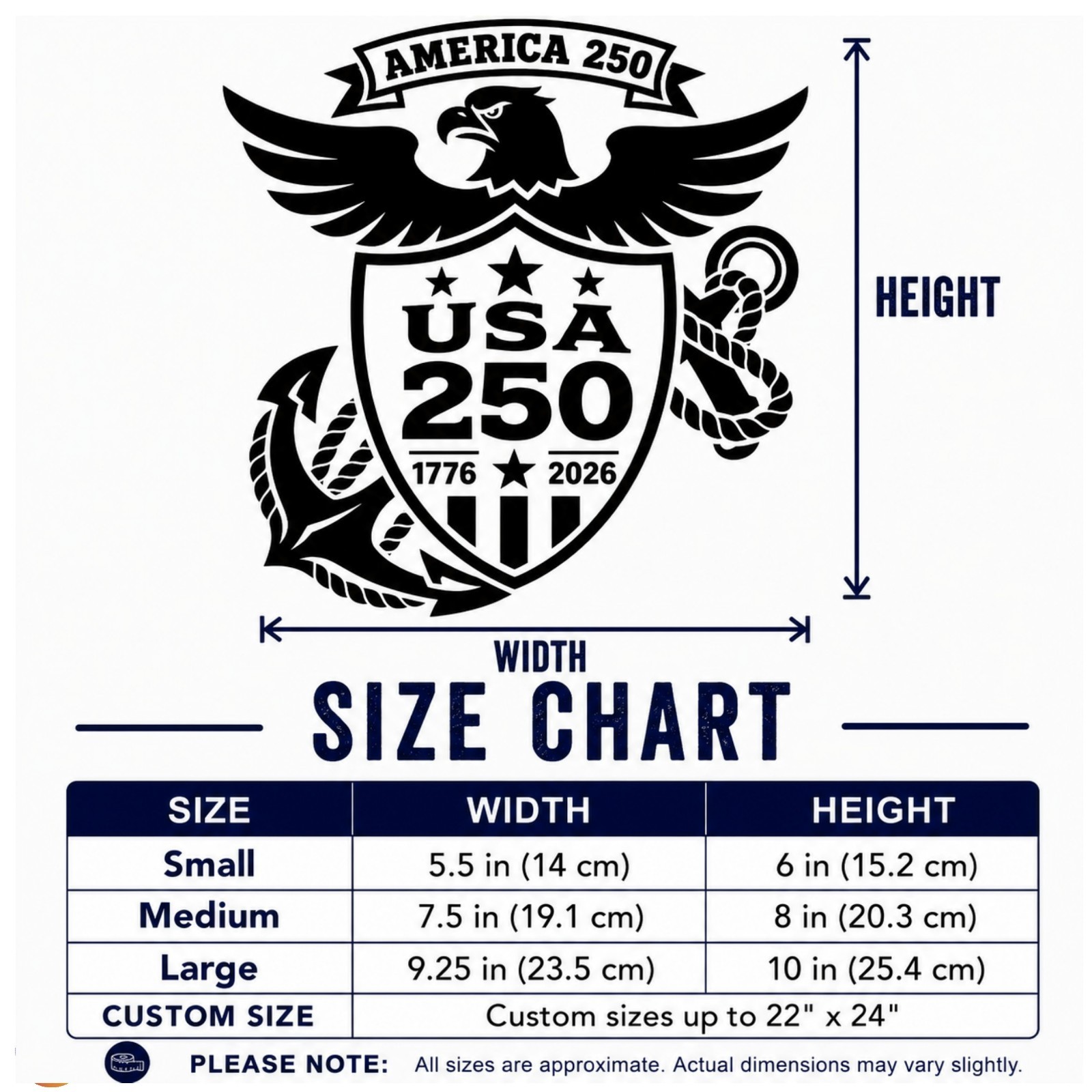 America 250 Emblem Decal – US Marines Vinyl Sticker for Car Truck Window