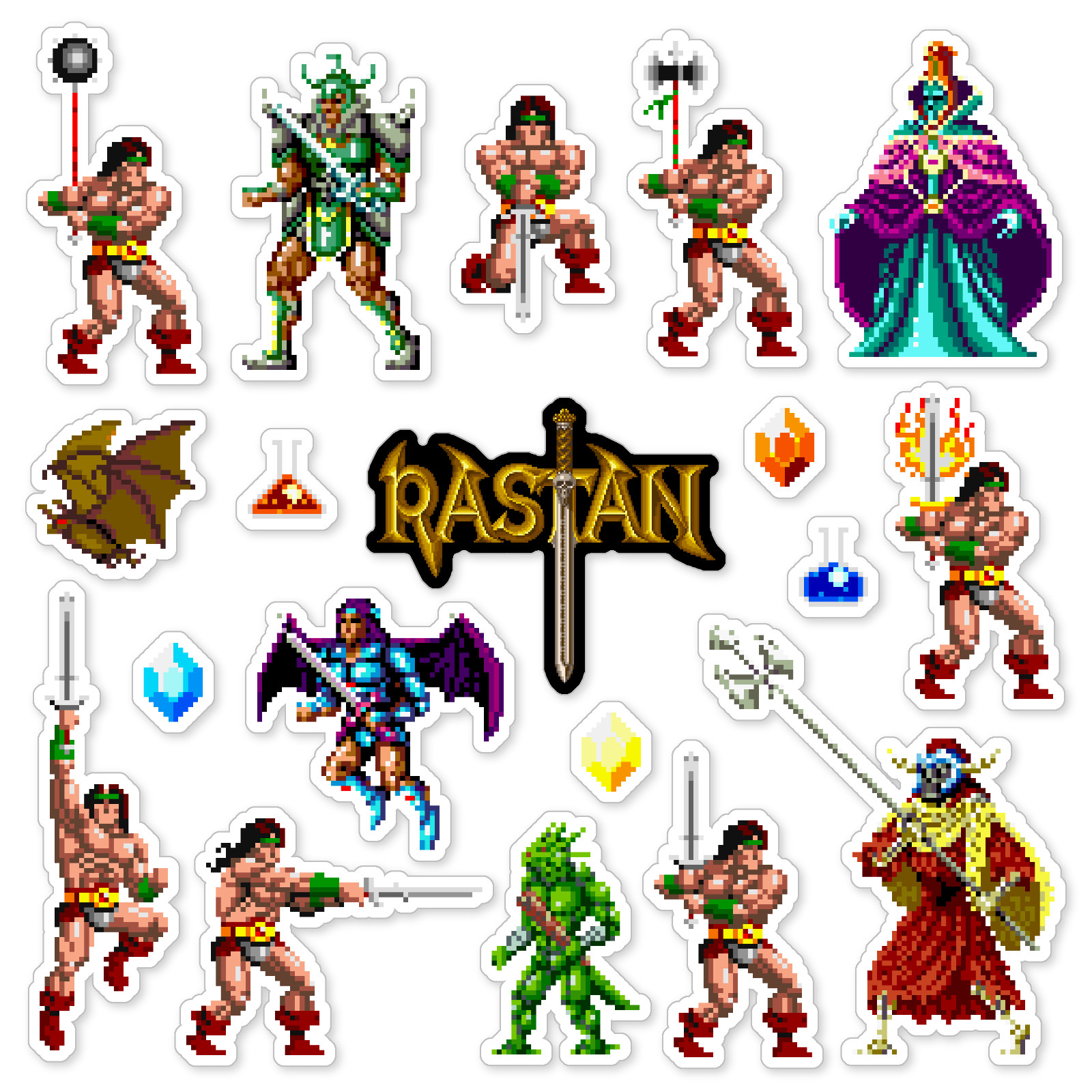 Rastan Stickers Arcade Game Pixel Art 19 Sticker Pack