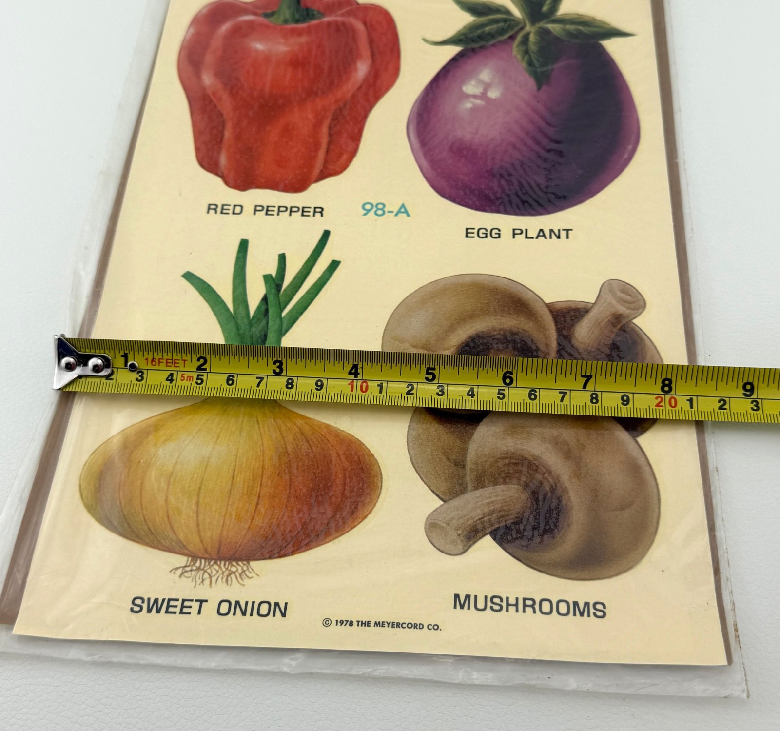 1978 Vtg Large 5" Craft Decals Mushroom Eggplant Pepper Onion Meyercord 98-A NOS