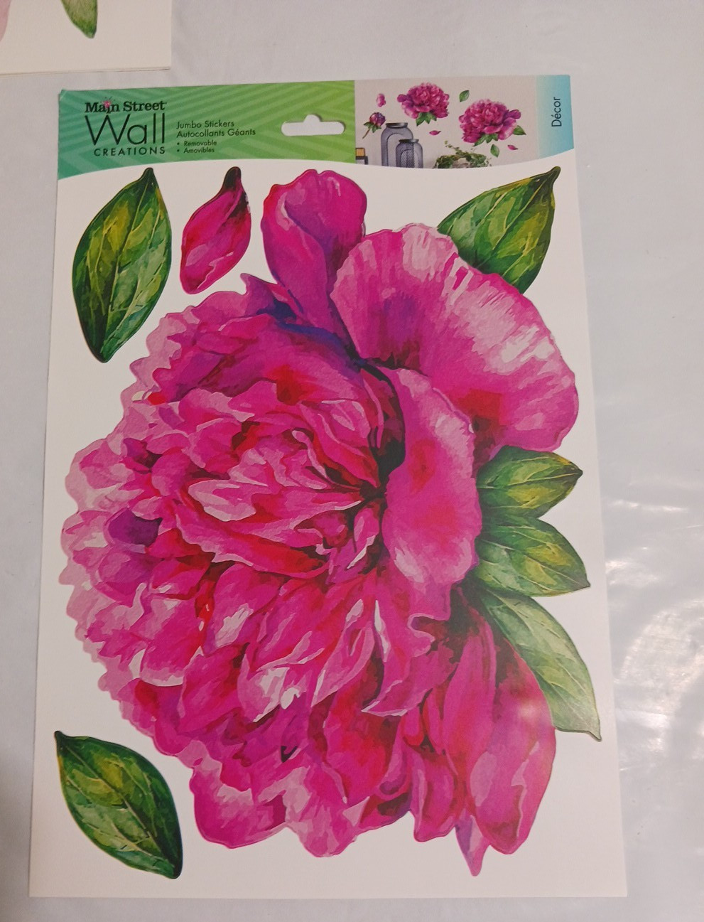 Wall Decal stickers Jumbo 10" Flowers. Rose + Pink. 6 sets Peel and stick floral