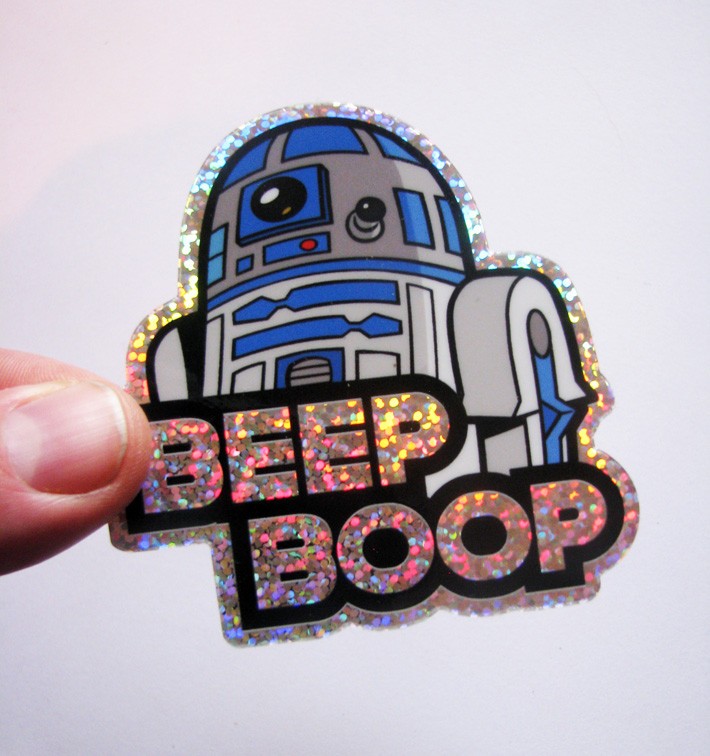R2D2 Glitter Sticker 3" Star Wars R2-D2 Decal For Skateboard, Laptop, Car Window
