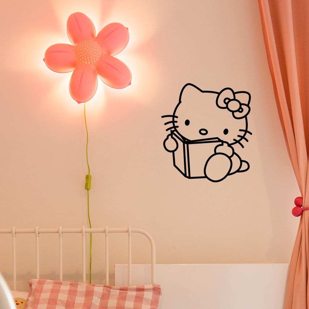 Reading Hello Kitty Black Vinyl Wall Decal – 20" x 22" Kawaii Aesthetic Wall …