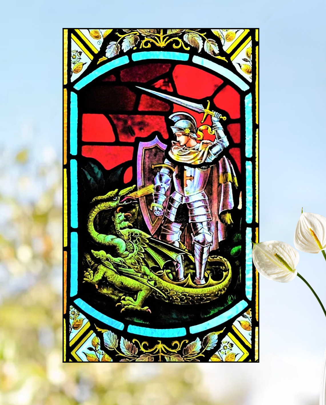 Dragon Faux Stained-Glass WINDOW CLING Size 8" Repositionable Vinyl