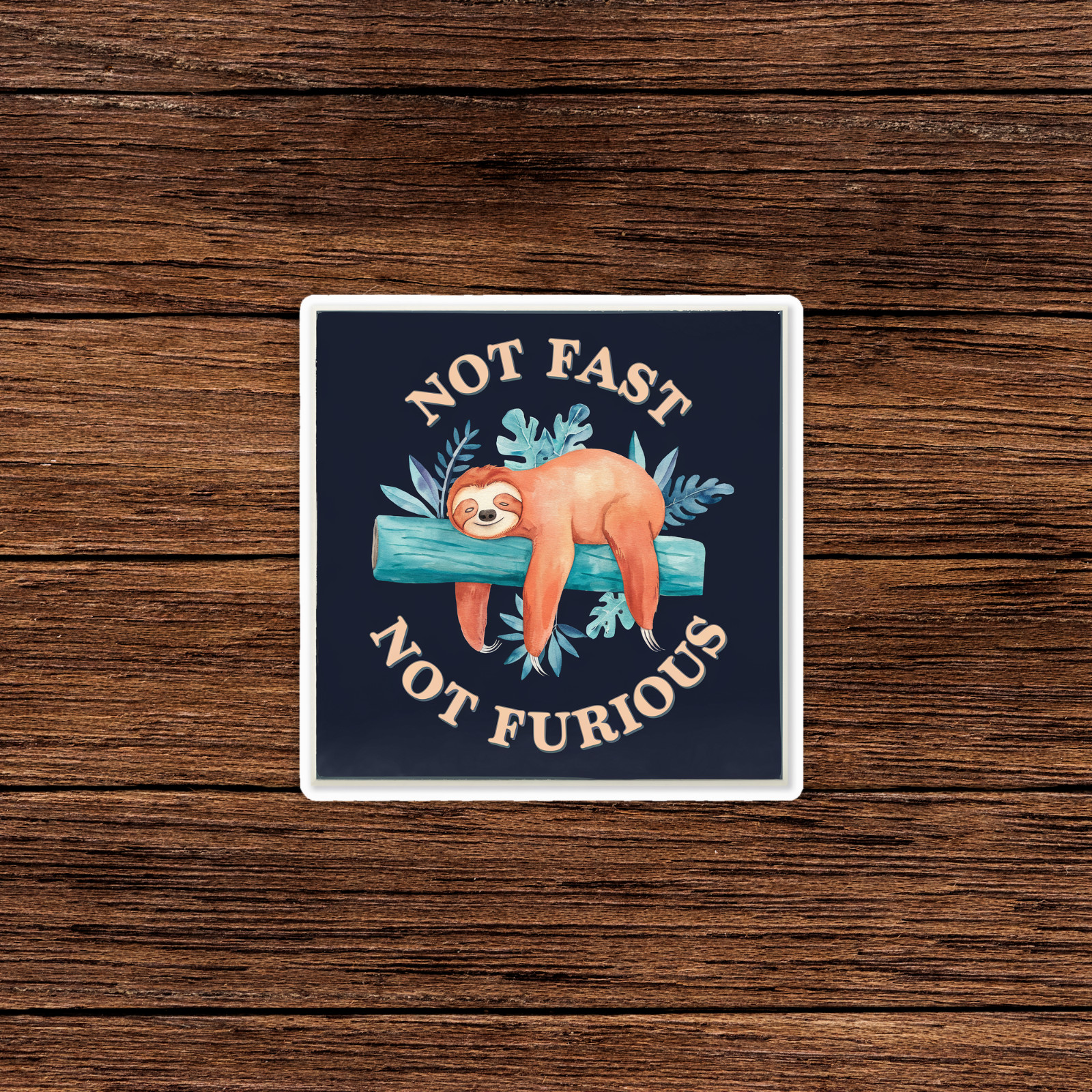 Not Fast Not Furious Funny Sloth Sleeping on Log Sticker – Cute Animal Humor Dec