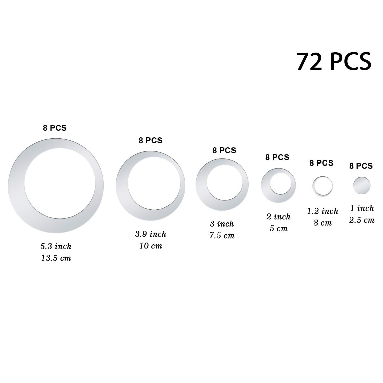 Shappy 72 Pieces Removable Round Mirror Wall Decal Circle Silver