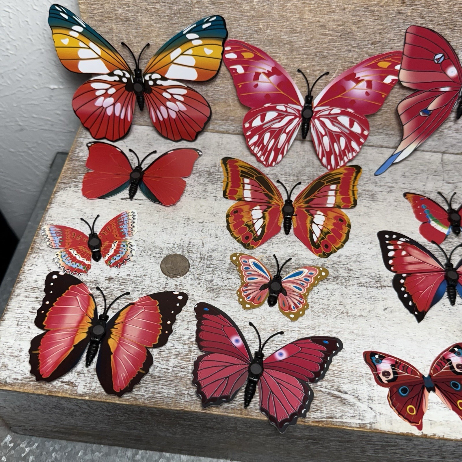 Lot of 12 3D Realistic Butterfly Wall Stickers Different Sizes, Shapes RED New
