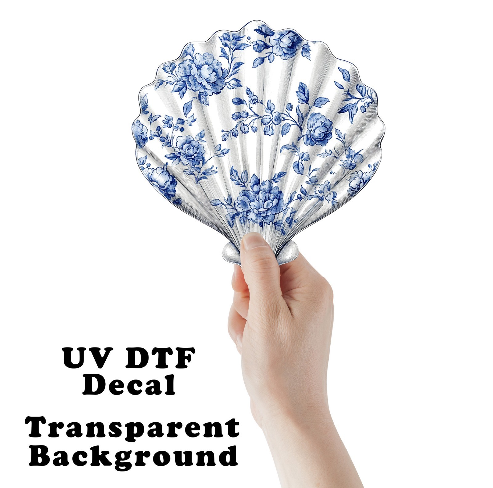 Blue Toile Sea Shell UV DTF Transparent Sticker / Decal
