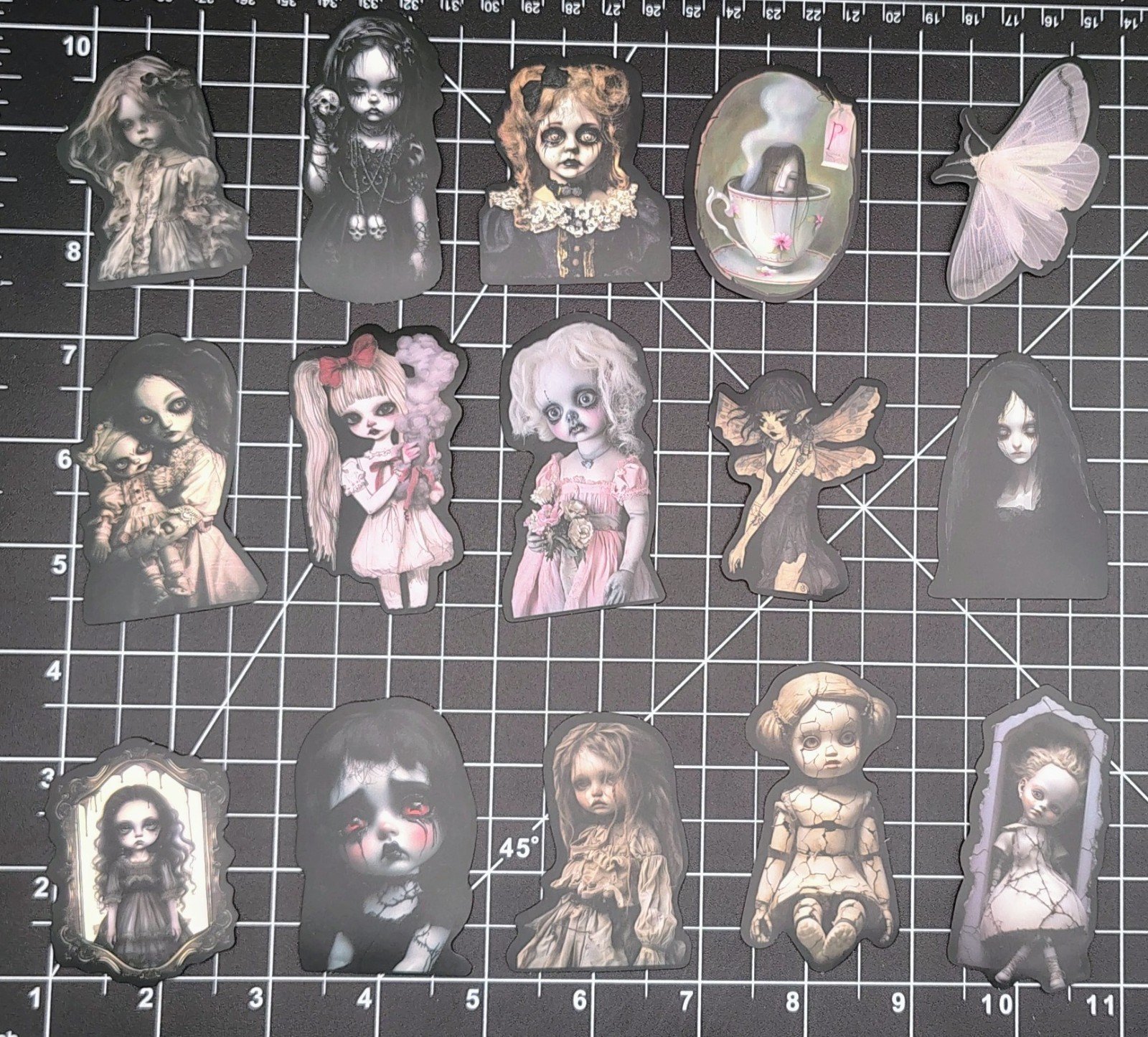 50 Creepy Goth Doll Stickers Vinyl Lot Dark Horror Spooky Macabre Emo Decals