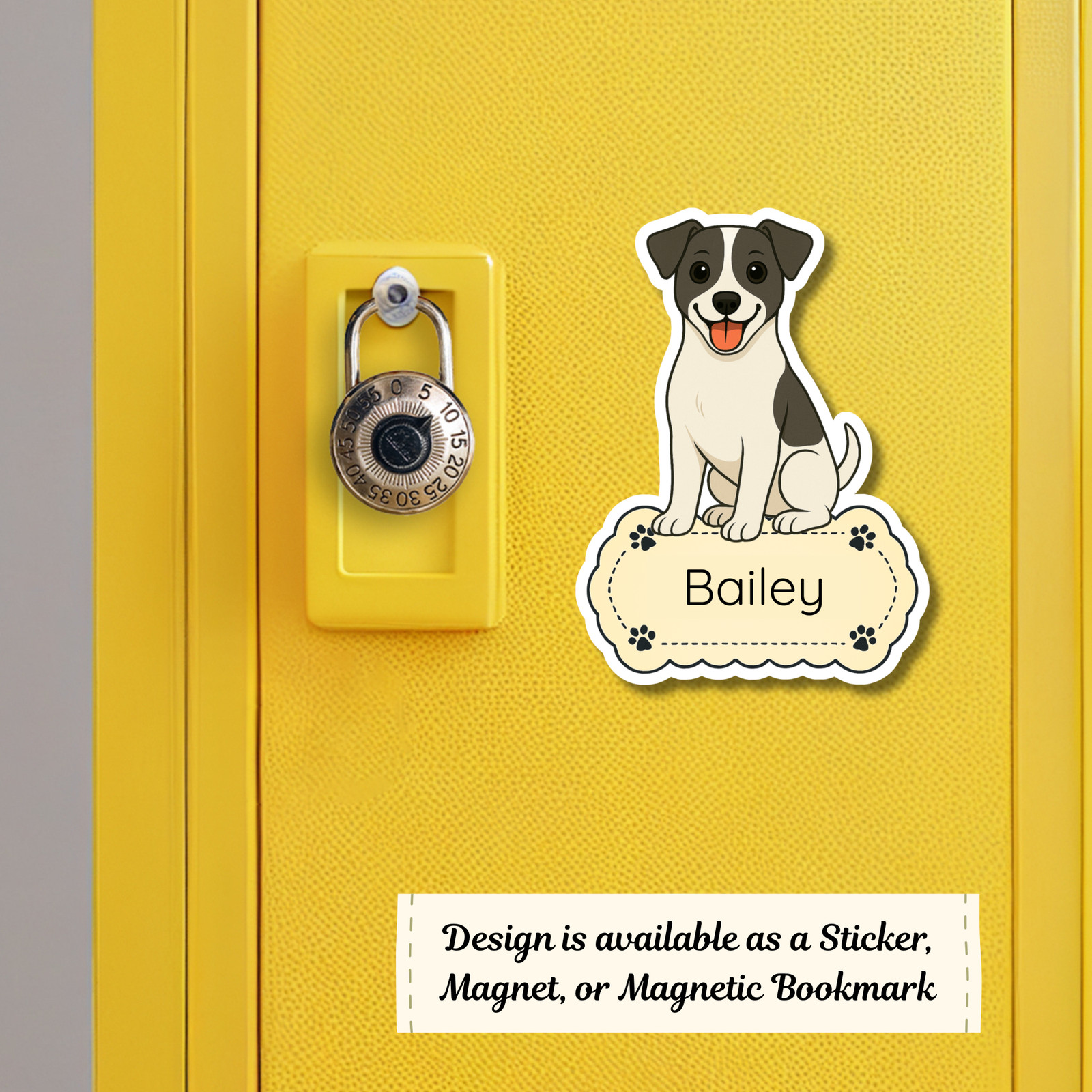 Personalized Jack Russell Terrier Dog Sticker Magnet Bookmark – White and Black
