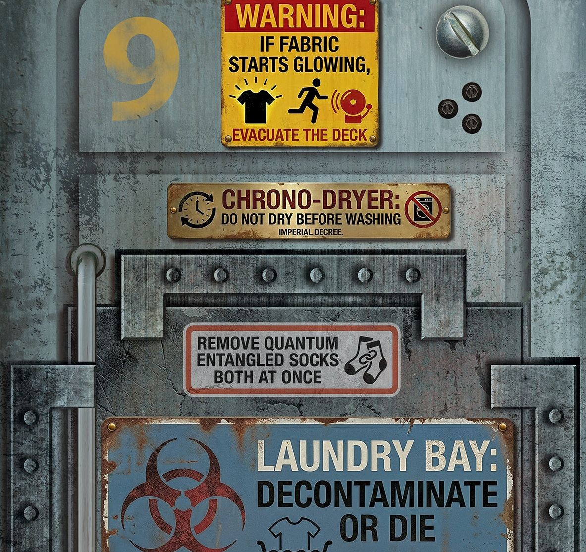 Funny Sci-Fi Laundry Room Door Decal Cover | Self-Adhesive, Single Piece
