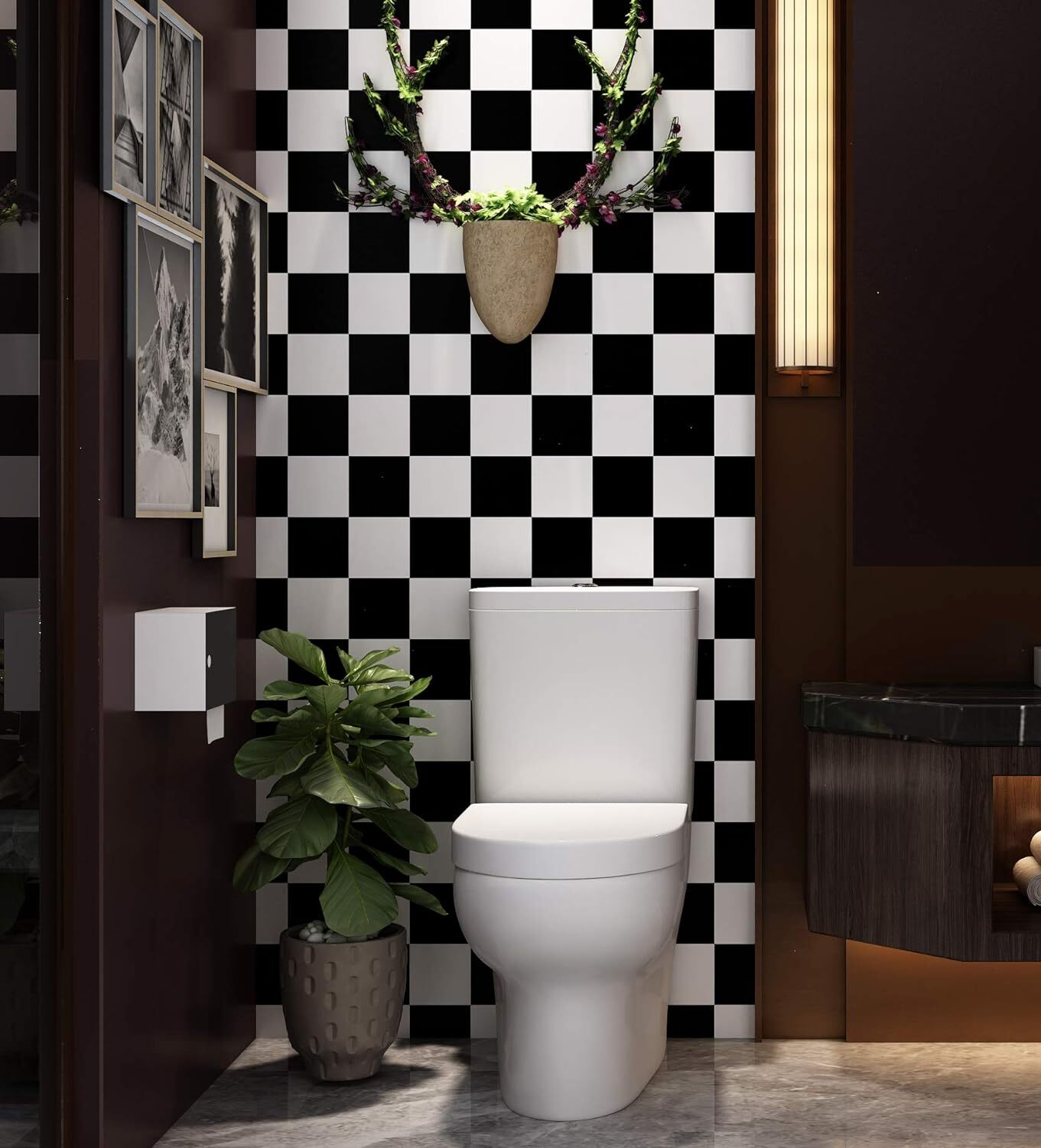 Livelynine Checkered Black and White Vinyl 15.8×78.8 Inch,